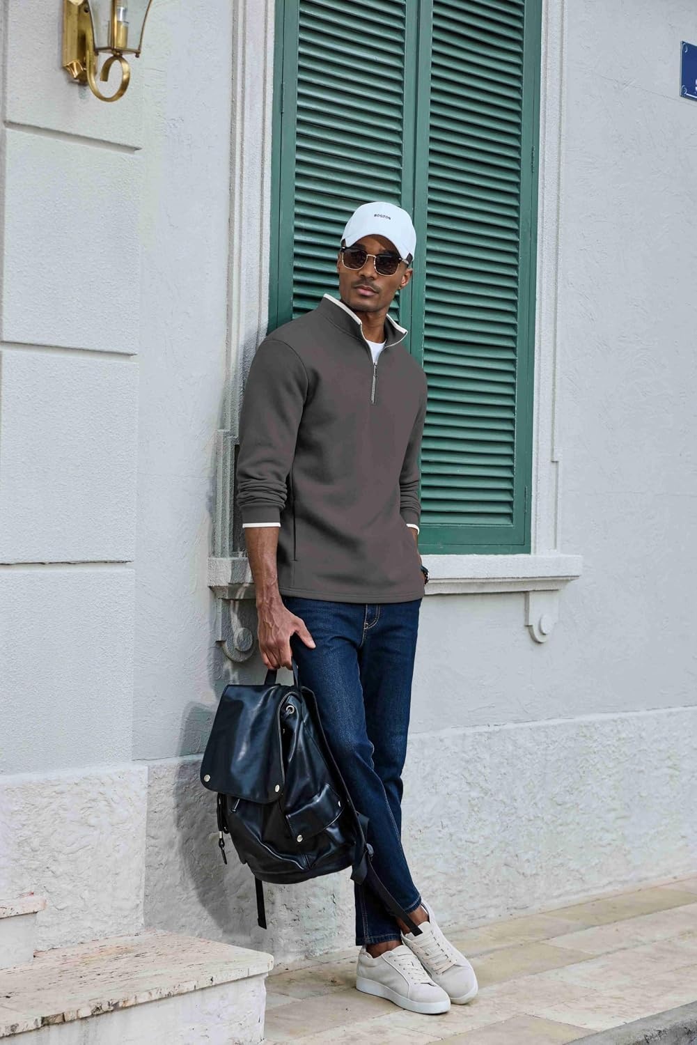 image:imageCOOFANDY Mens Quarter Zip Pullover Fleece Mock Neck Casual Sweatshirt 2026Dark Gray