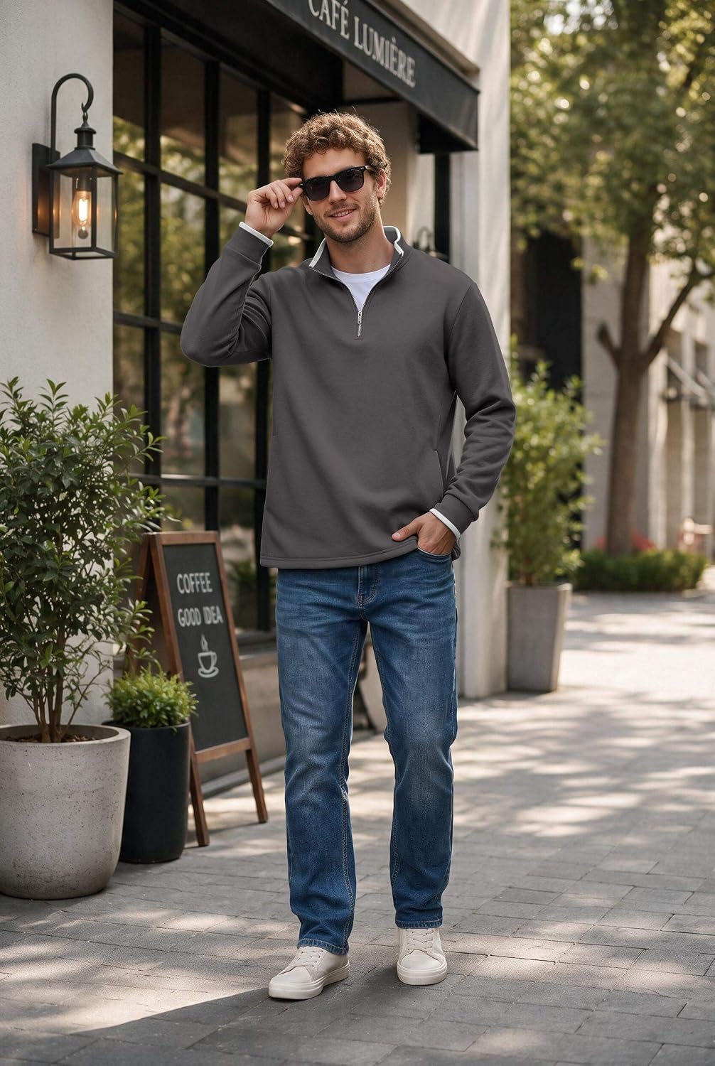 image:imageCOOFANDY Mens Quarter Zip Pullover Fleece Mock Neck Casual Sweatshirt 2026Dark Gray