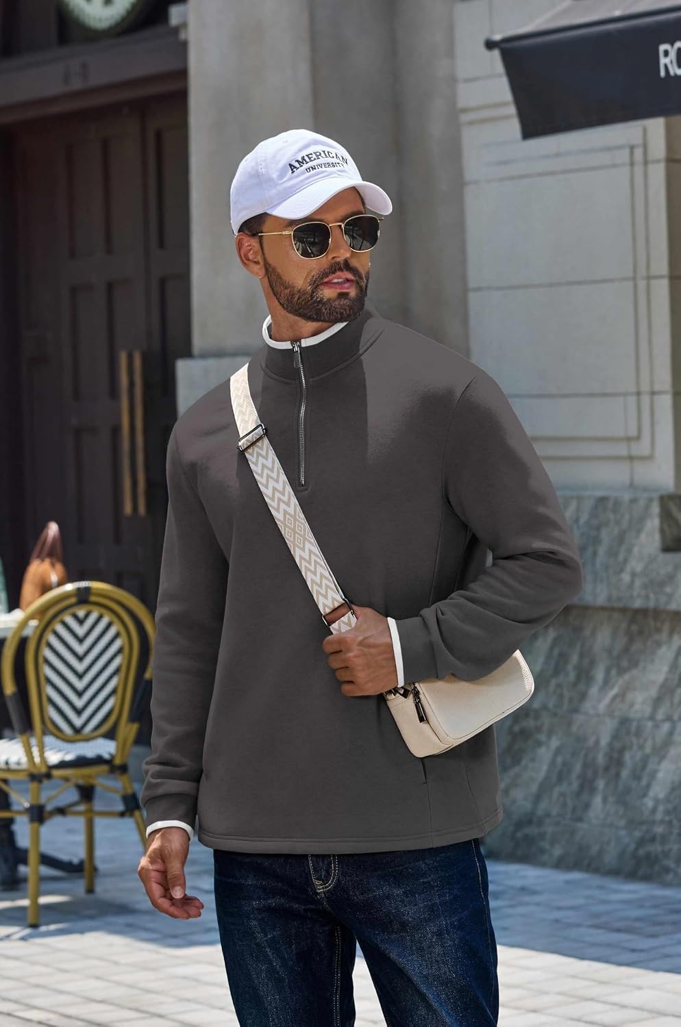 image:imageCOOFANDY Mens Quarter Zip Pullover Fleece Mock Neck Casual Sweatshirt 2026Dark Gray