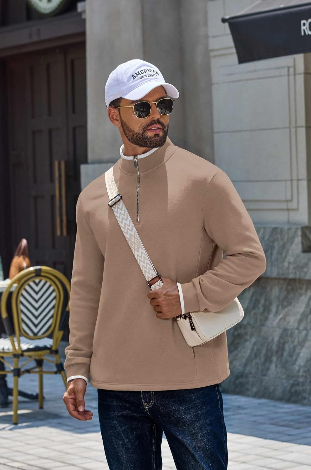 image:imageCOOFANDY Mens Quarter Zip Pullover Fleece Mock Neck Casual Sweatshirt 2026Khaki