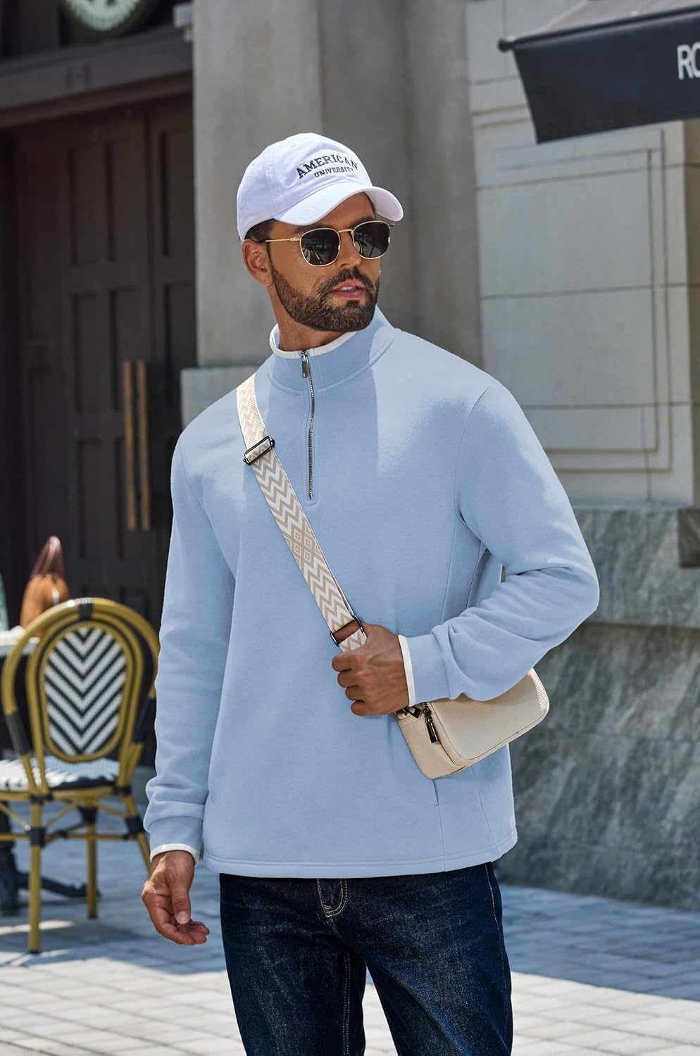 image:imageCOOFANDY Mens Quarter Zip Pullover Fleece Mock Neck Casual Sweatshirt 2026Light Blue