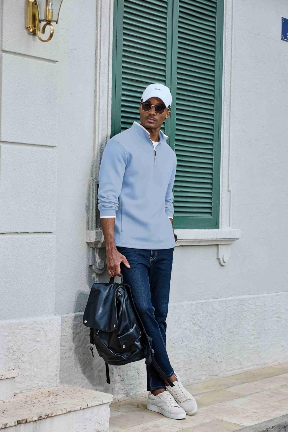 image:imageCOOFANDY Mens Quarter Zip Pullover Fleece Mock Neck Casual Sweatshirt 2026Light Blue