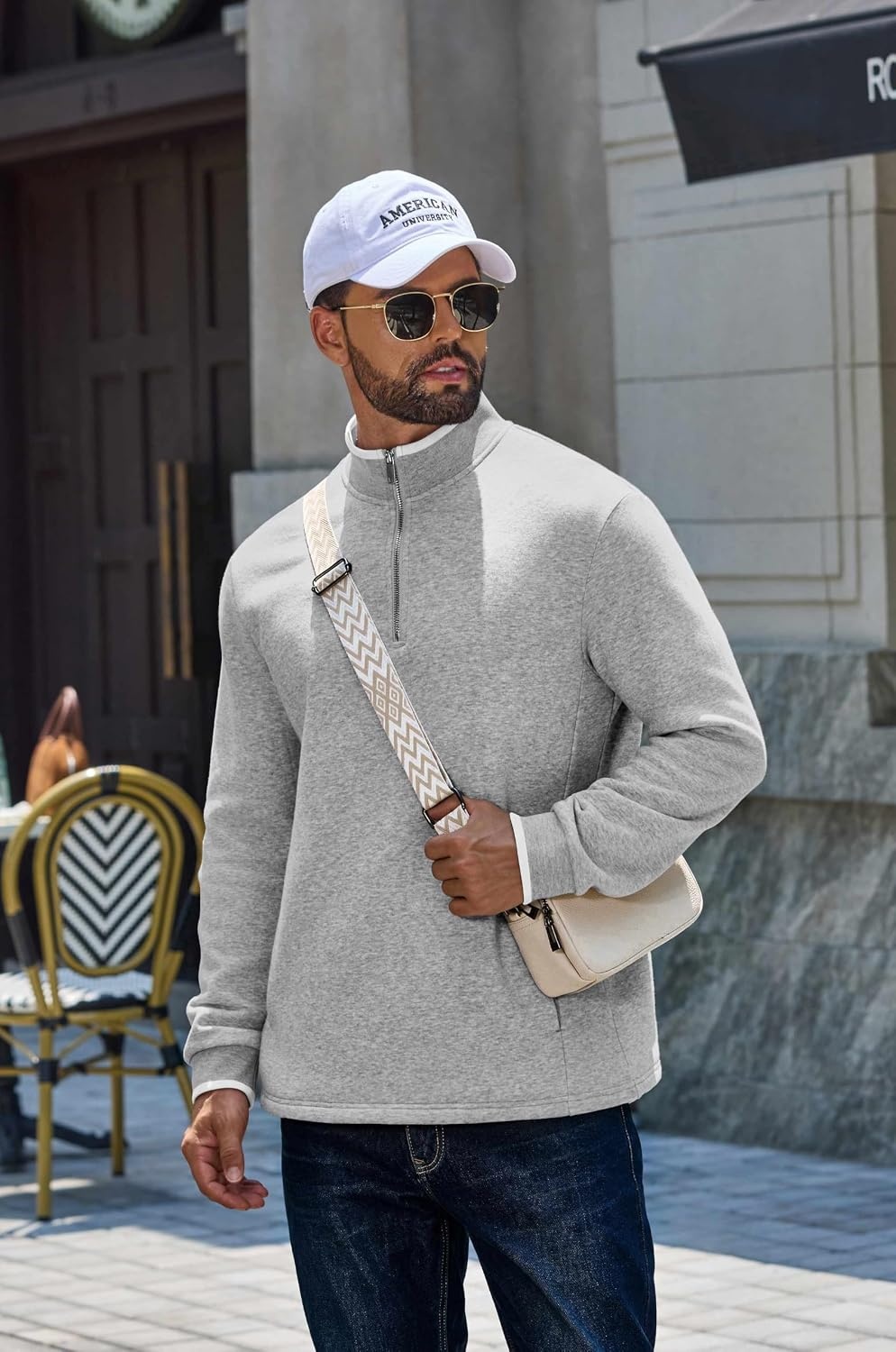 image:imageCOOFANDY Mens Quarter Zip Pullover Fleece Mock Neck Casual Sweatshirt 2026Light Grey Heather