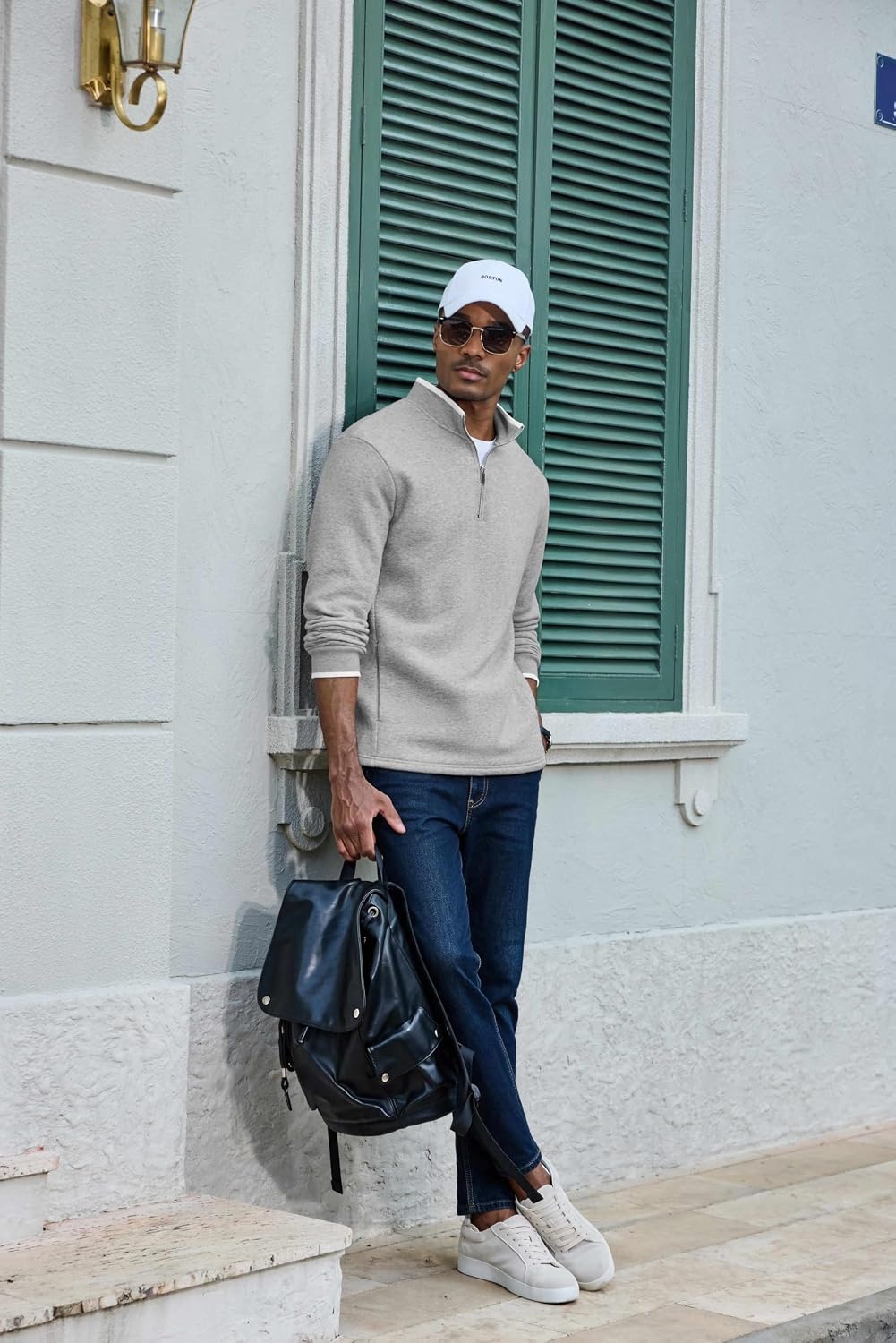 image:imageCOOFANDY Mens Quarter Zip Pullover Fleece Mock Neck Casual Sweatshirt 2026Light Grey Heather
