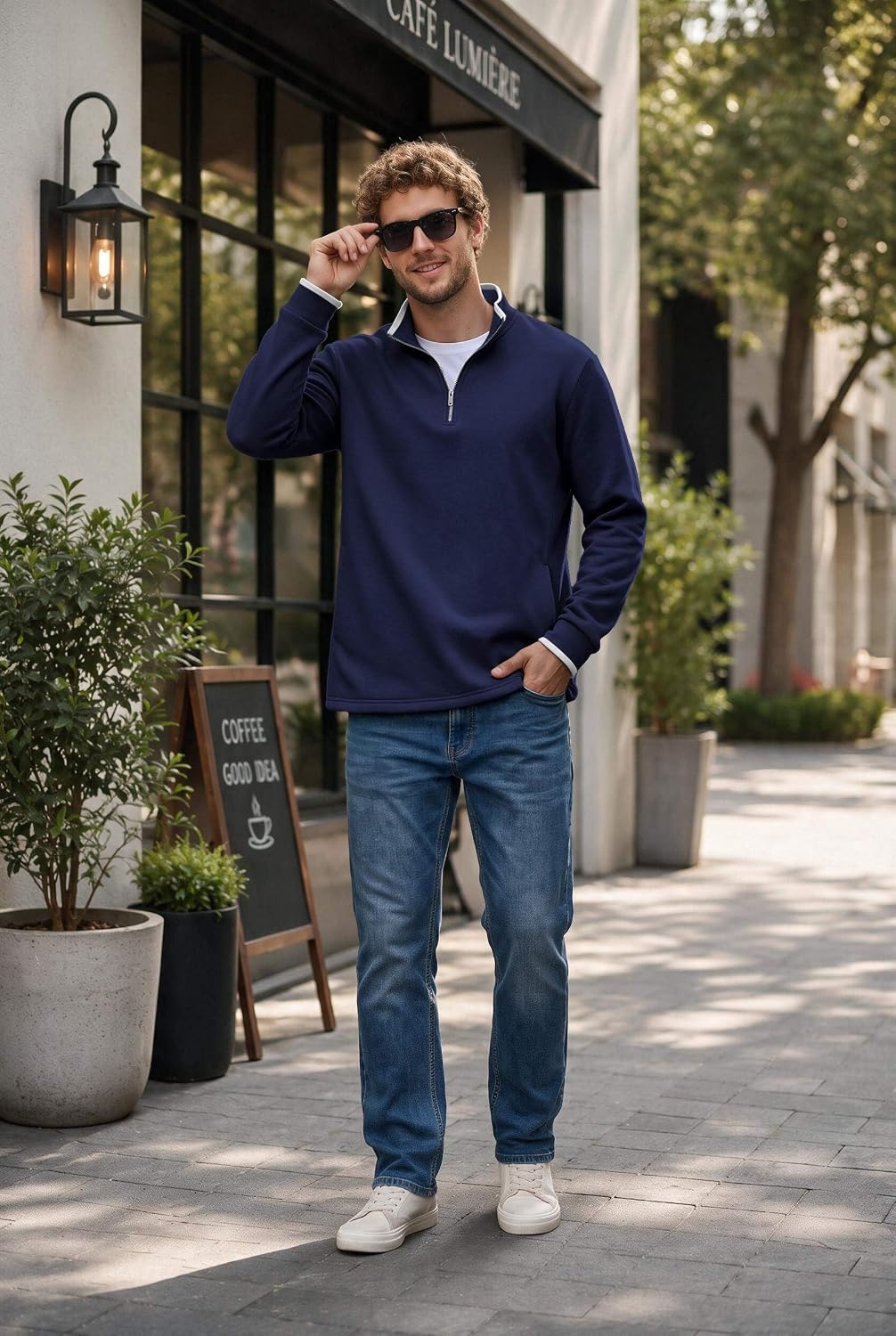 image:imageCOOFANDY Mens Quarter Zip Pullover Fleece Mock Neck Casual Sweatshirt 2026Navy Blue