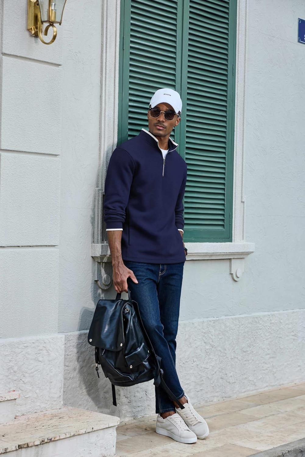 image:imageCOOFANDY Mens Quarter Zip Pullover Fleece Mock Neck Casual Sweatshirt 2026Navy Blue