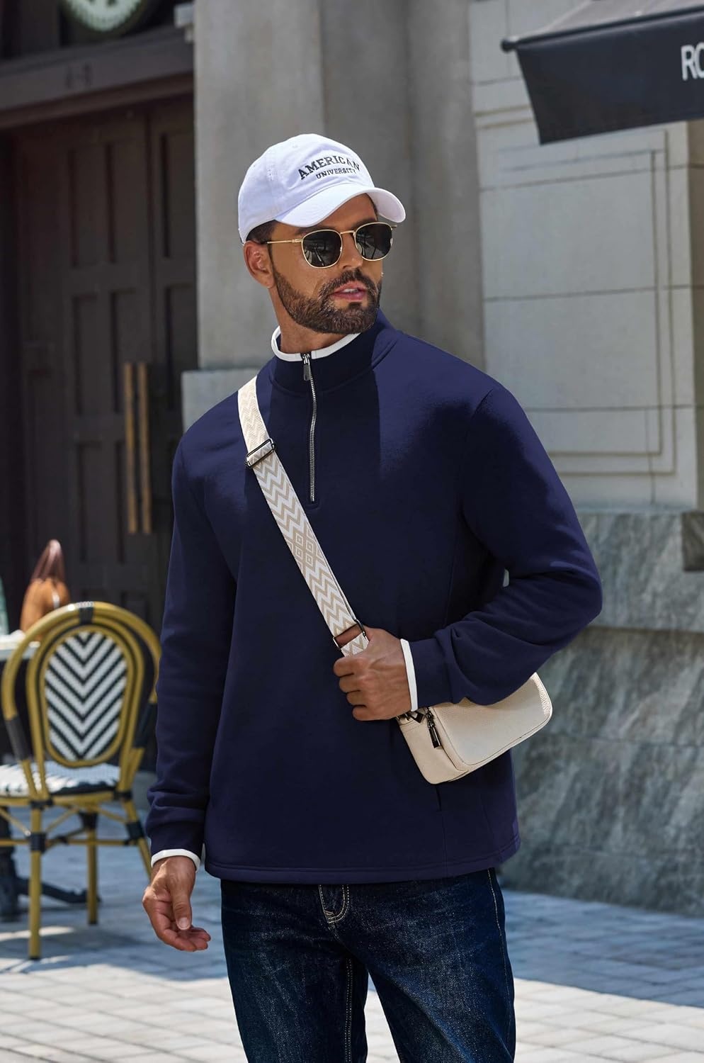 image:imageCOOFANDY Mens Quarter Zip Pullover Fleece Mock Neck Casual Sweatshirt 2026Navy Blue