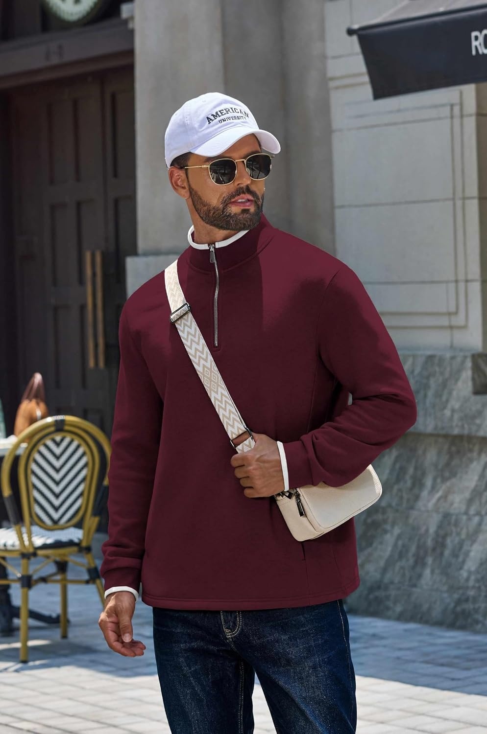 image:imageCOOFANDY Mens Quarter Zip Pullover Fleece Mock Neck Casual Sweatshirt 2026Red