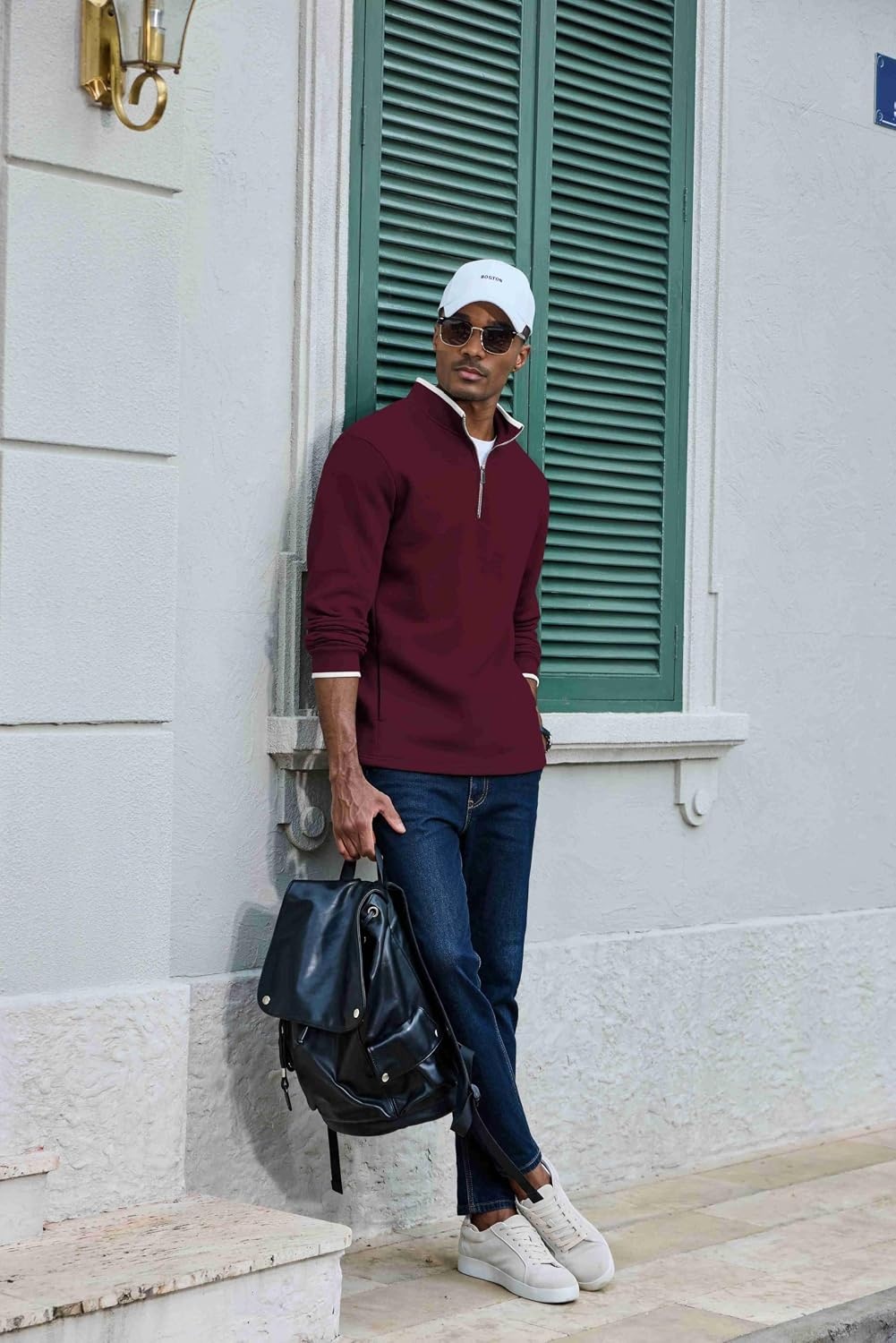 image:imageCOOFANDY Mens Quarter Zip Pullover Fleece Mock Neck Casual Sweatshirt 2026Red