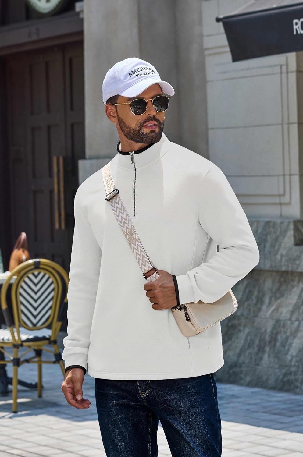 image:imageCOOFANDY Mens Quarter Zip Pullover Fleece Mock Neck Casual Sweatshirt 2026White