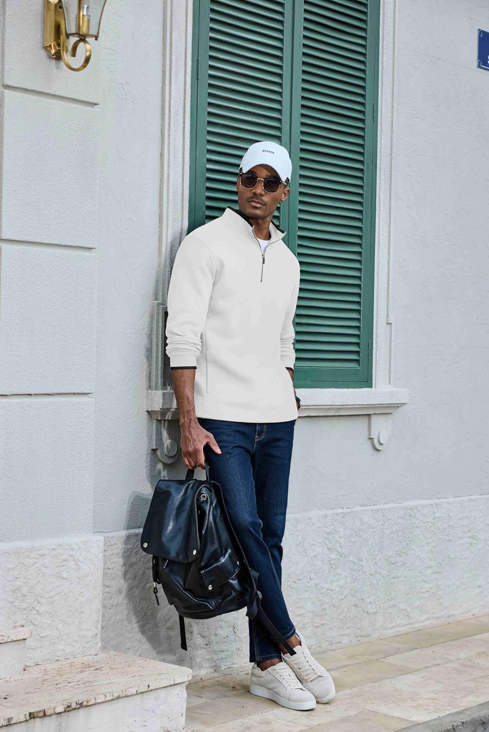 image:imageCOOFANDY Mens Quarter Zip Pullover Fleece Mock Neck Casual Sweatshirt 2026White