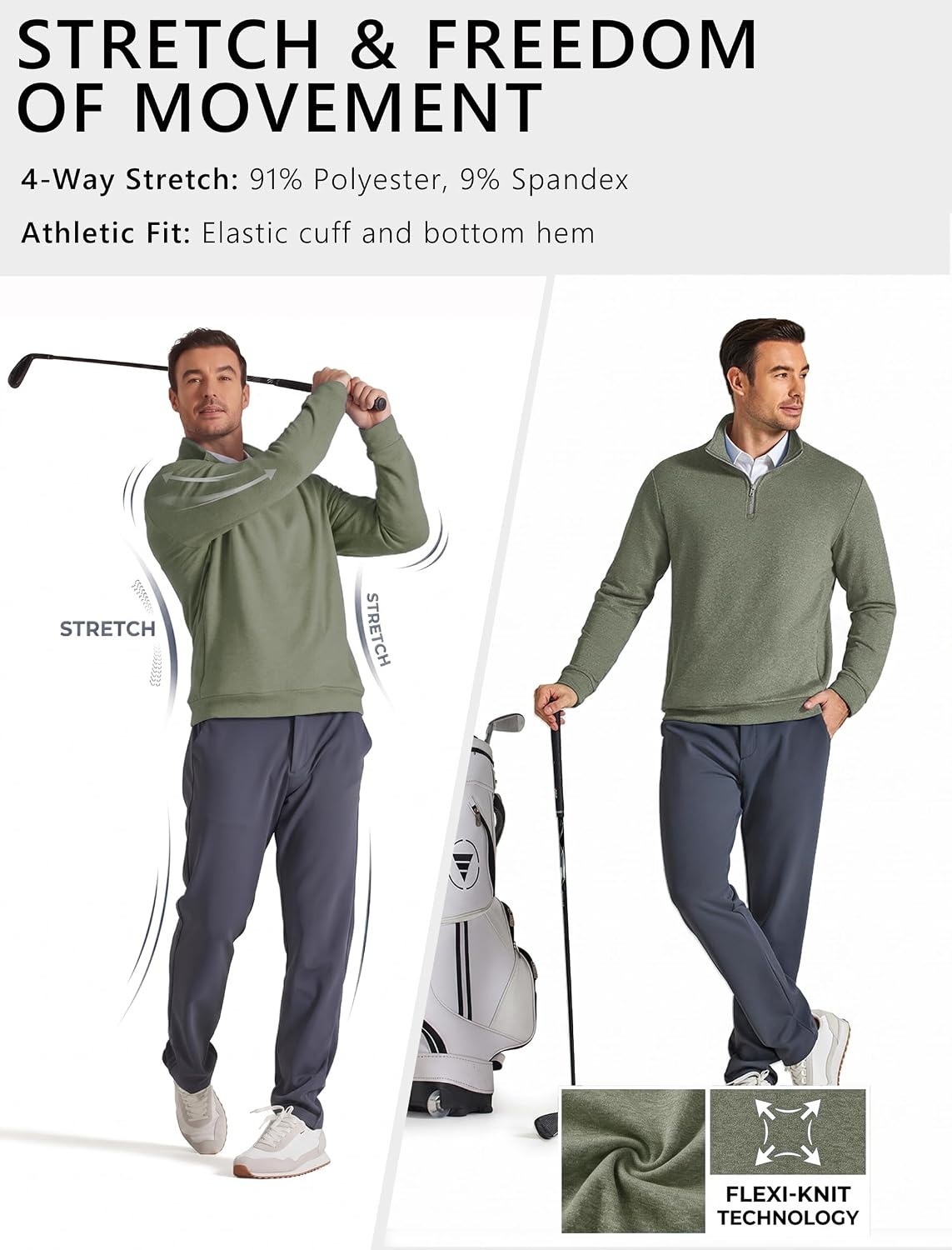 image:imageCOOFANDY Mens Quarter Zip Pullover Fleece Sweatshirt with Zipper PocketsArmy Green