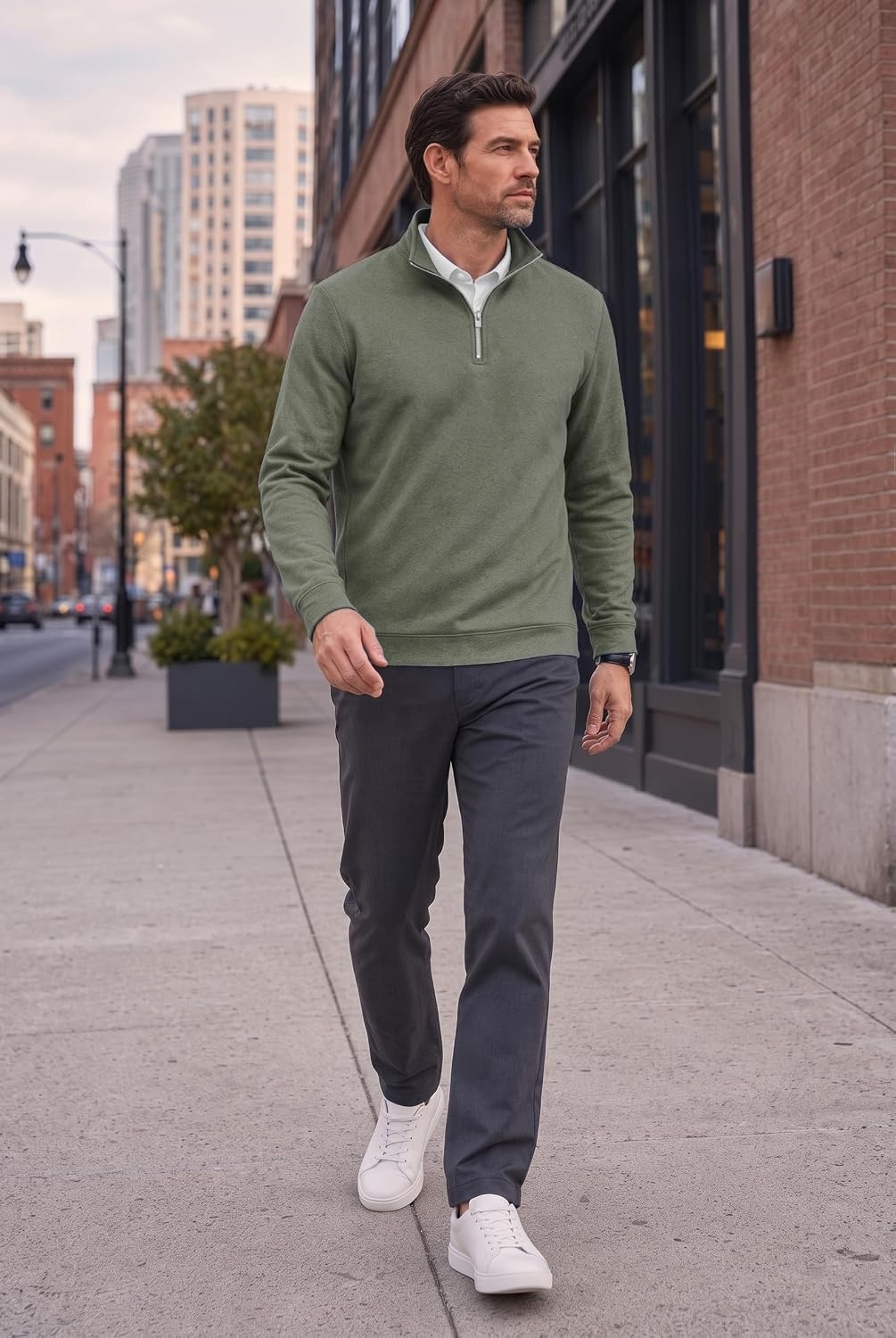 image:imageCOOFANDY Mens Quarter Zip Pullover Fleece Sweatshirt with Zipper PocketsArmy Green