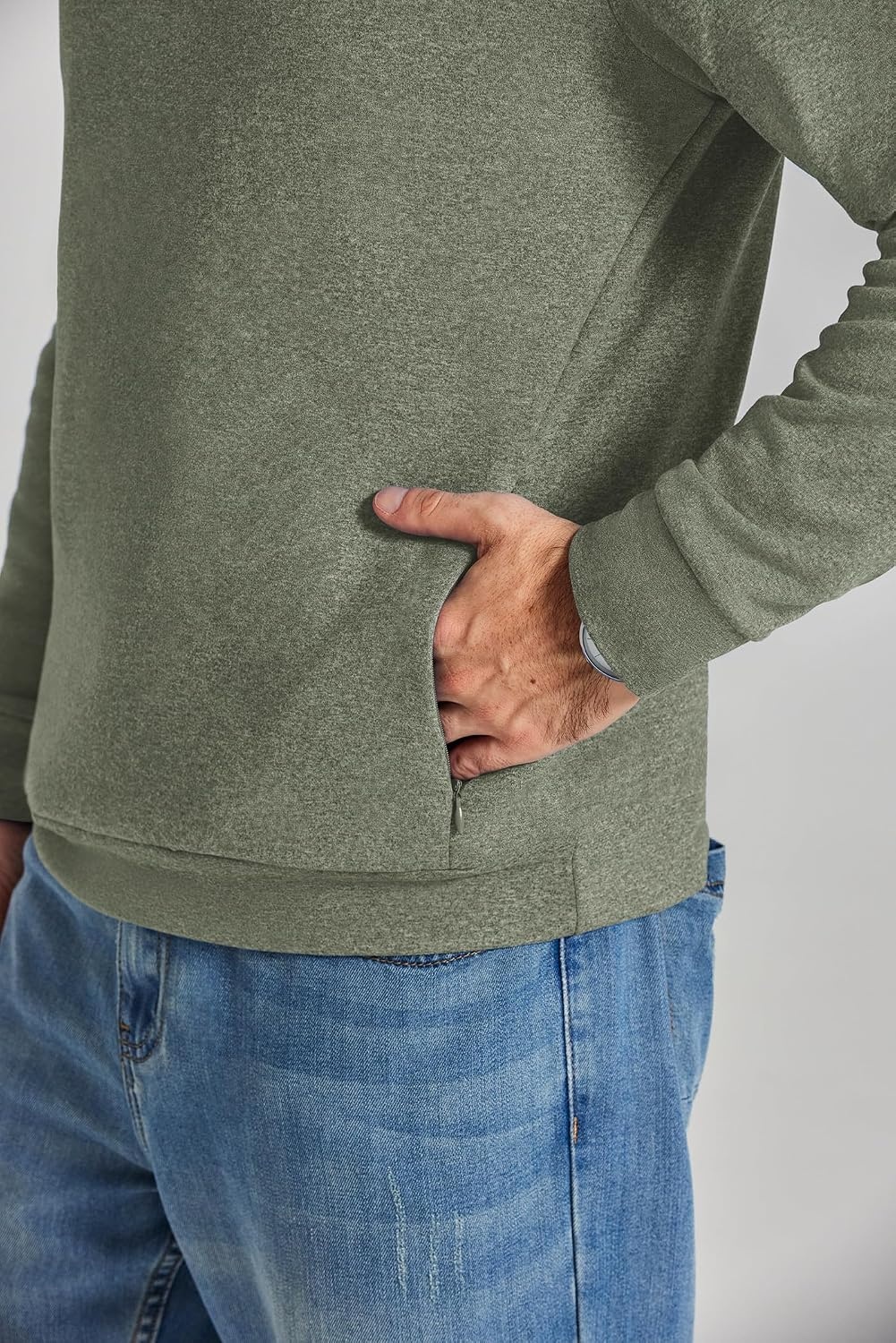 image:imageCOOFANDY Mens Quarter Zip Pullover Fleece Sweatshirt with Zipper PocketsArmy Green