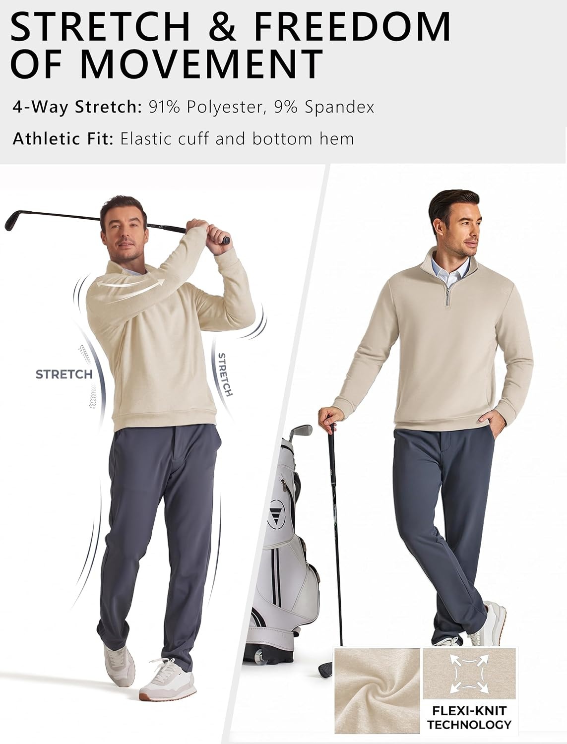 image:imageCOOFANDY Mens Quarter Zip Pullover Fleece Sweatshirt with Zipper PocketsBeige