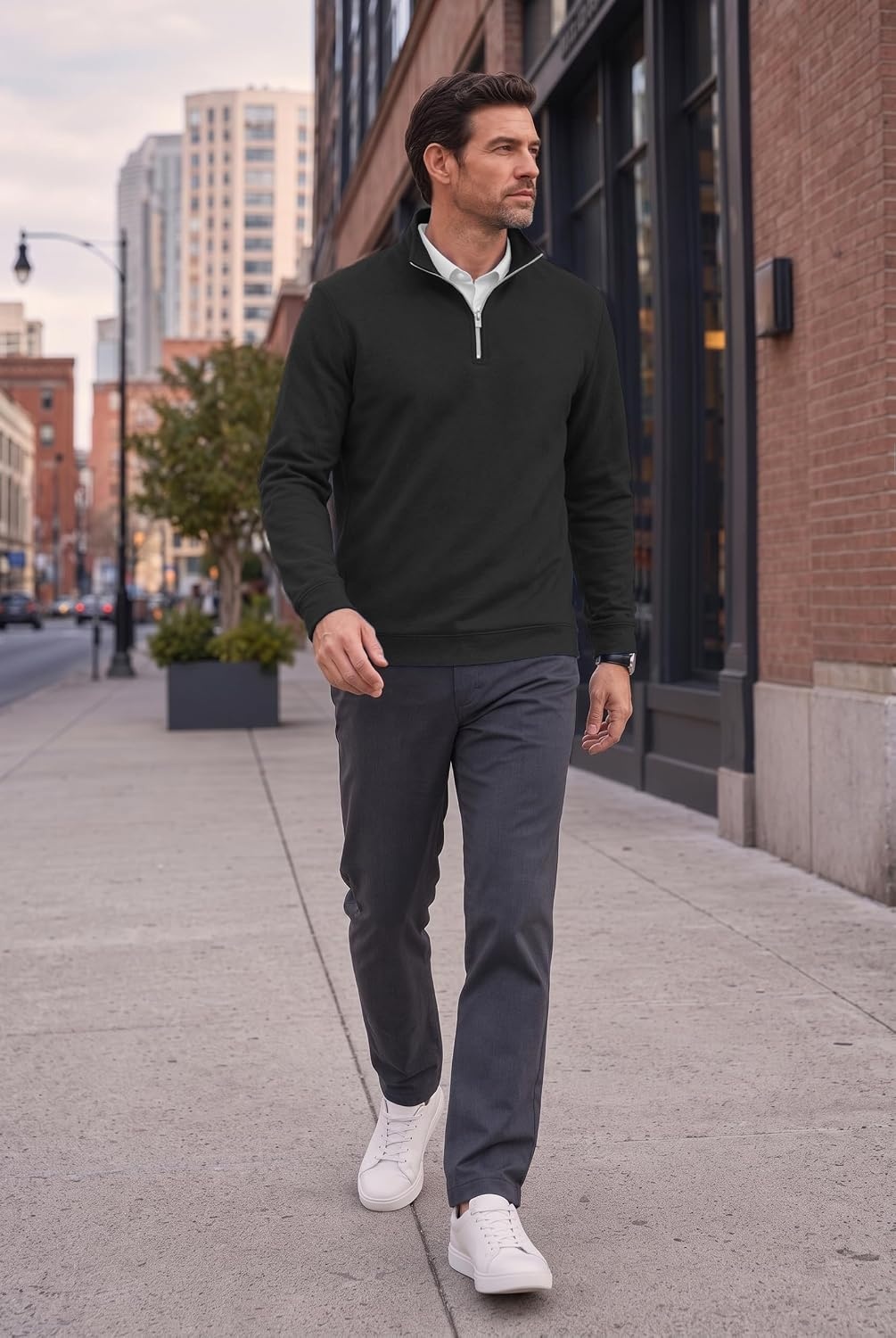 image:imageCOOFANDY Mens Quarter Zip Pullover Fleece Sweatshirt with Zipper PocketsBlack