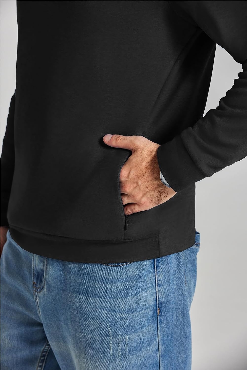 image:imageCOOFANDY Mens Quarter Zip Pullover Fleece Sweatshirt with Zipper PocketsBlack