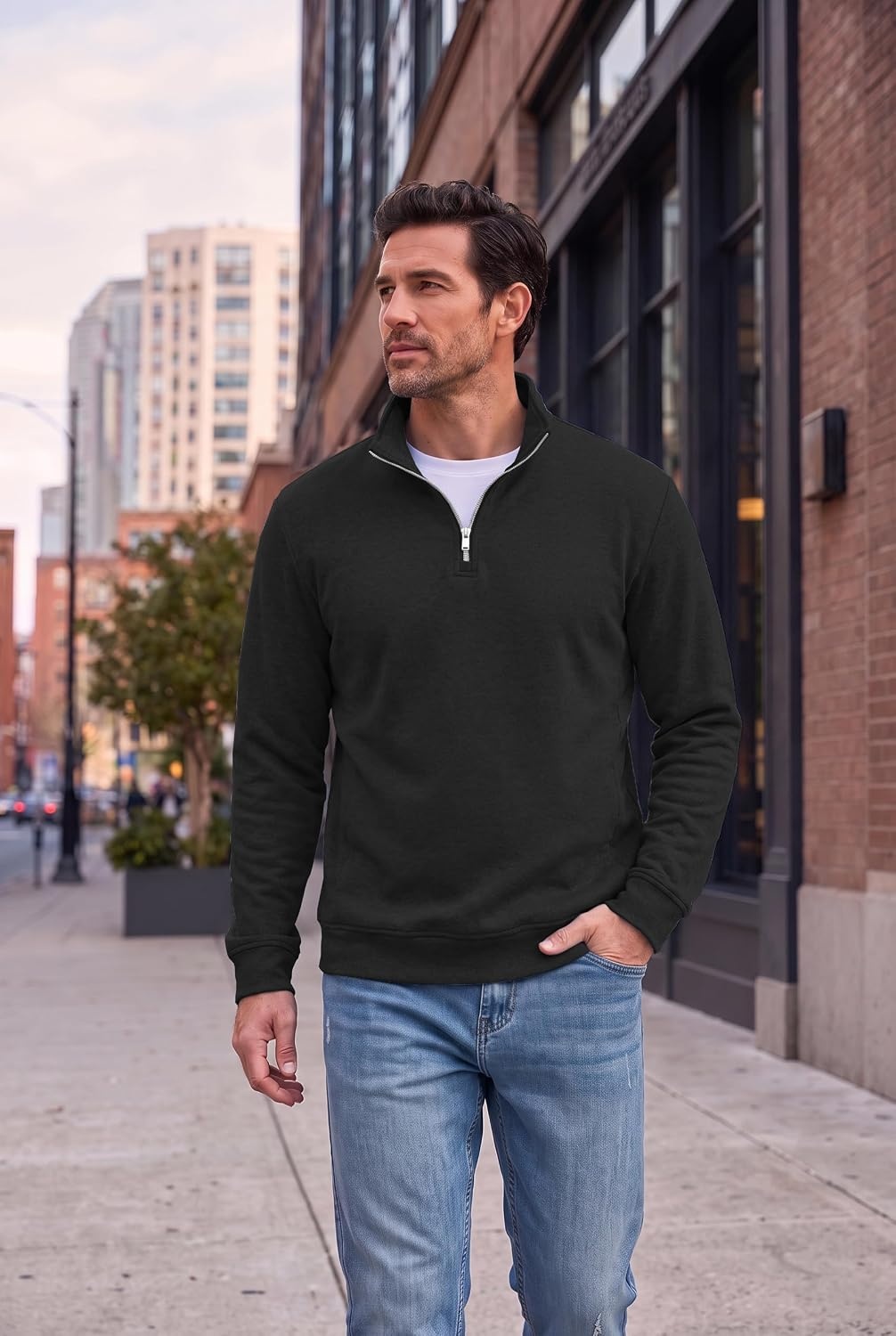 image:imageCOOFANDY Mens Quarter Zip Pullover Fleece Sweatshirt with Zipper PocketsBlack