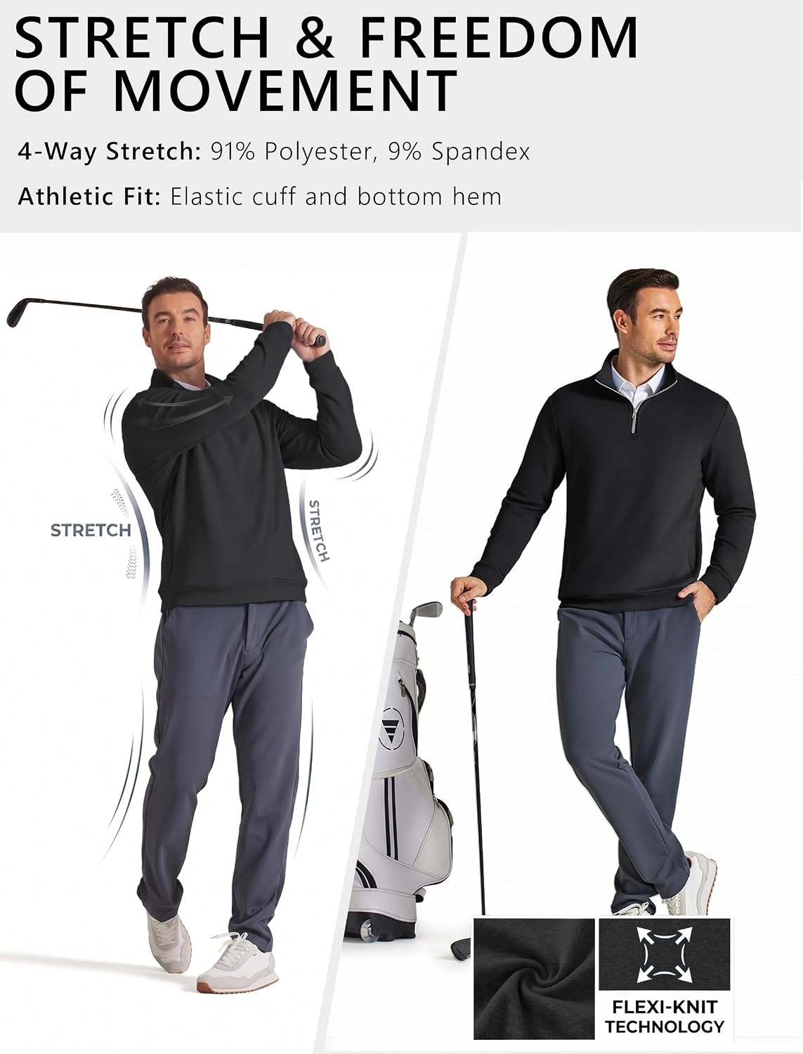 image:imageCOOFANDY Mens Quarter Zip Pullover Fleece Sweatshirt with Zipper PocketsBlack