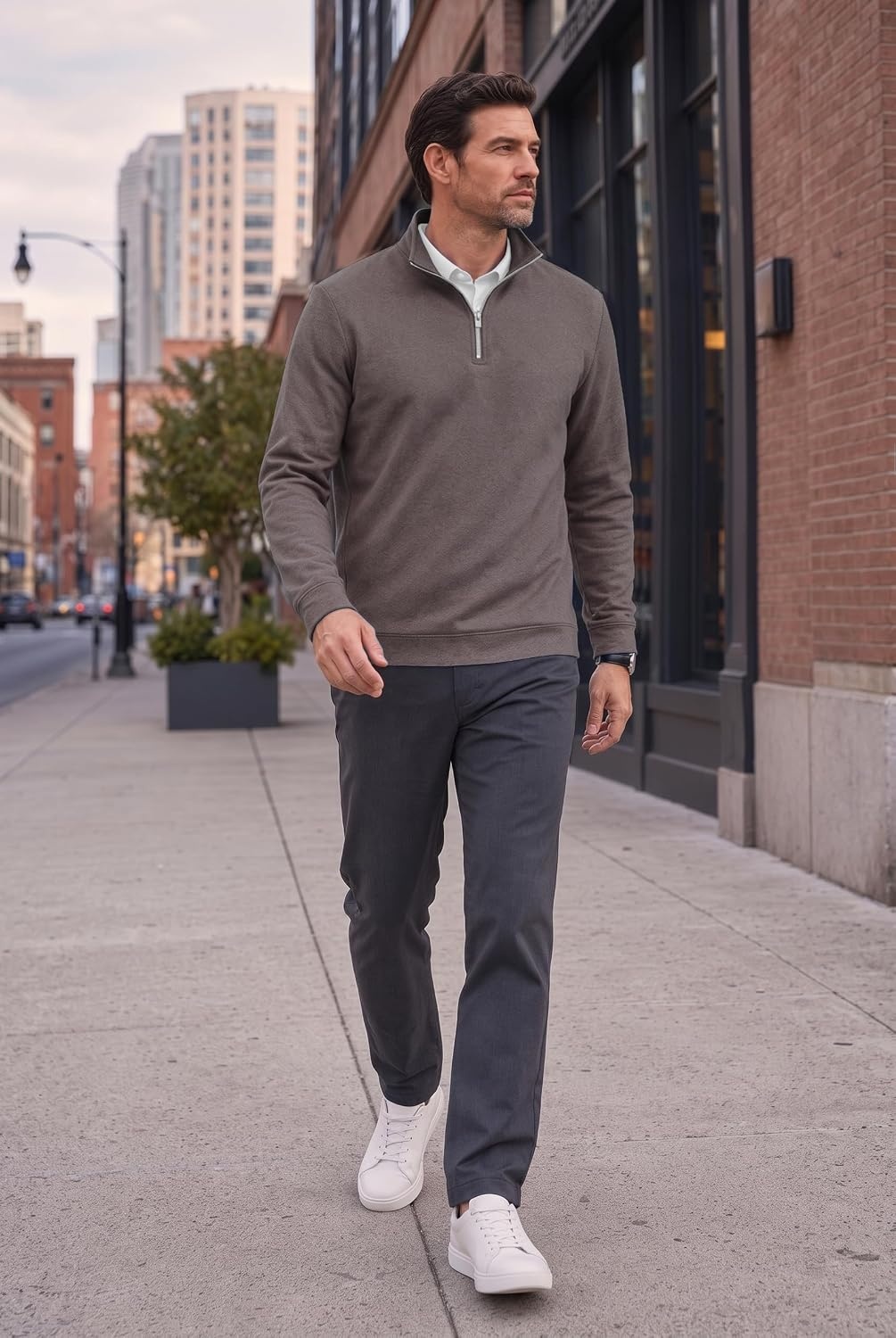 image:imageCOOFANDY Mens Quarter Zip Pullover Fleece Sweatshirt with Zipper PocketsCocoa Brown