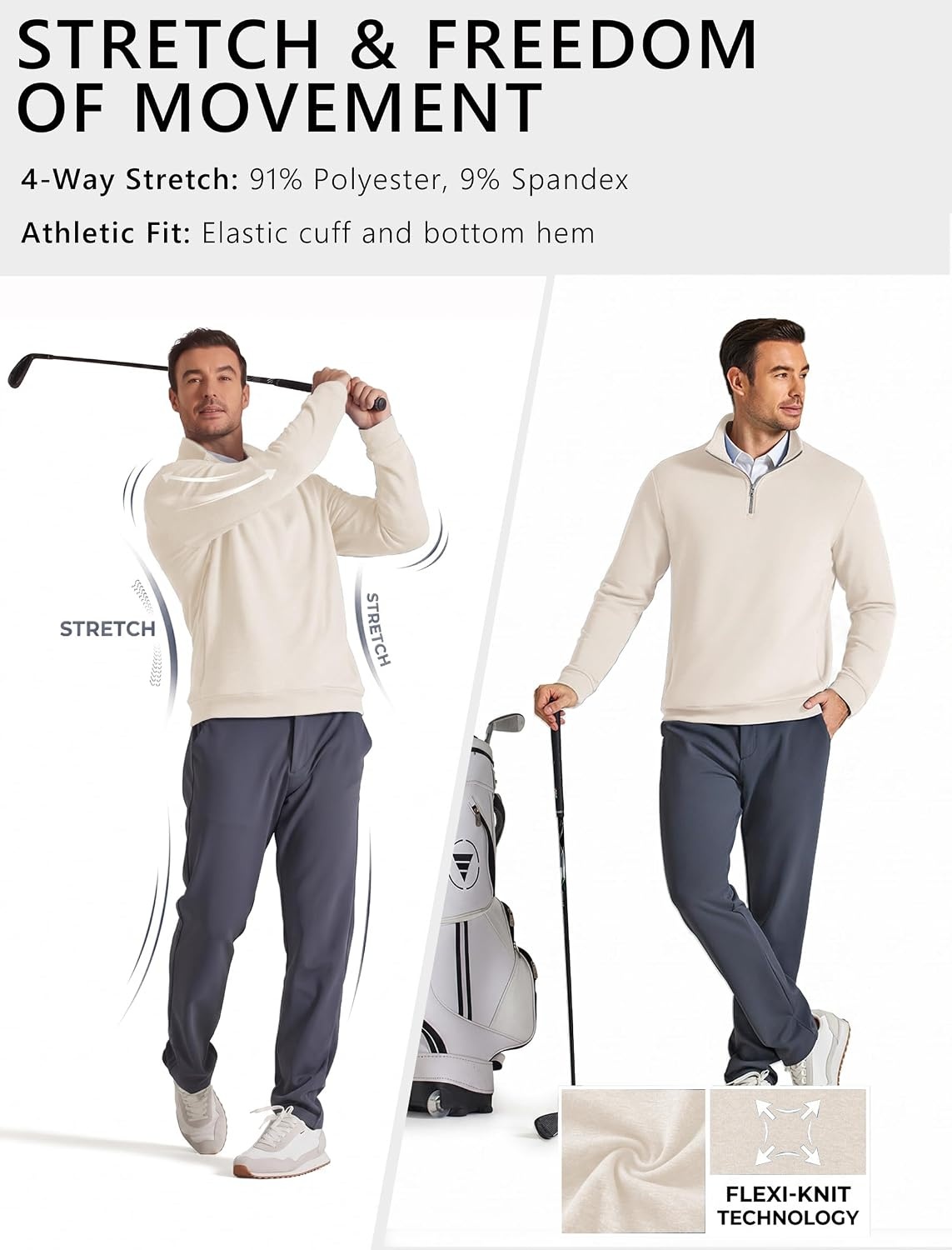 image:imageCOOFANDY Mens Quarter Zip Pullover Fleece Sweatshirt with Zipper PocketsCream