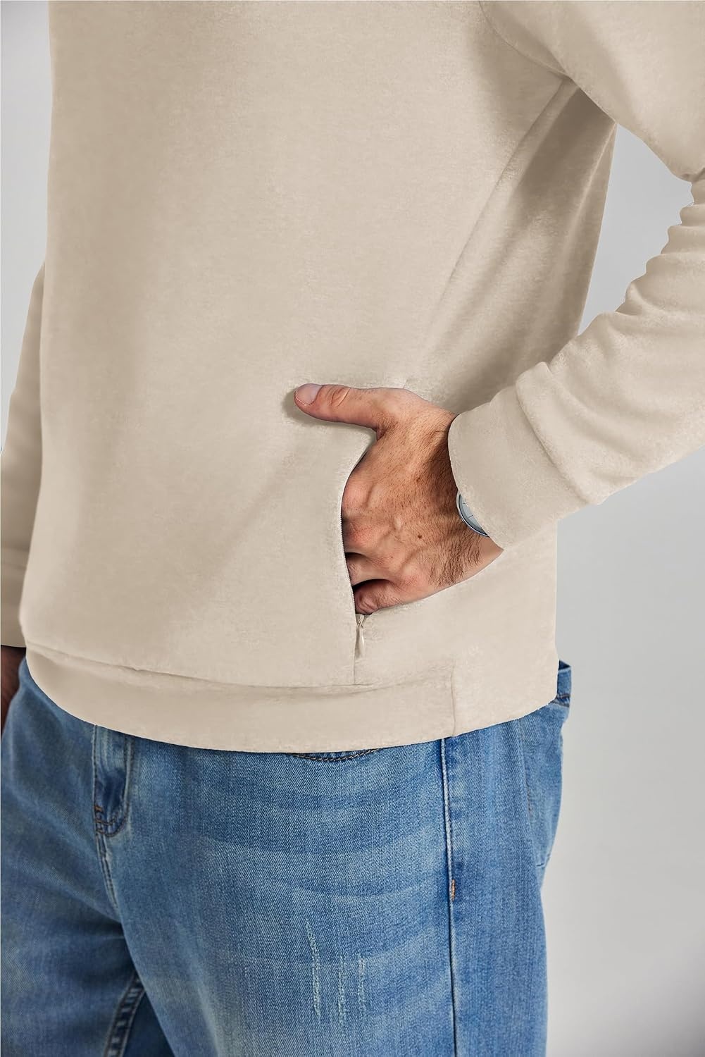 image:imageCOOFANDY Mens Quarter Zip Pullover Fleece Sweatshirt with Zipper PocketsCream