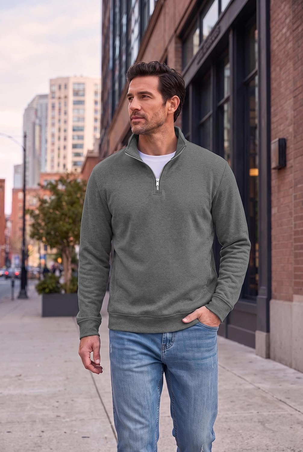image:imageCOOFANDY Mens Quarter Zip Pullover Fleece Sweatshirt with Zipper PocketsDark Grey
