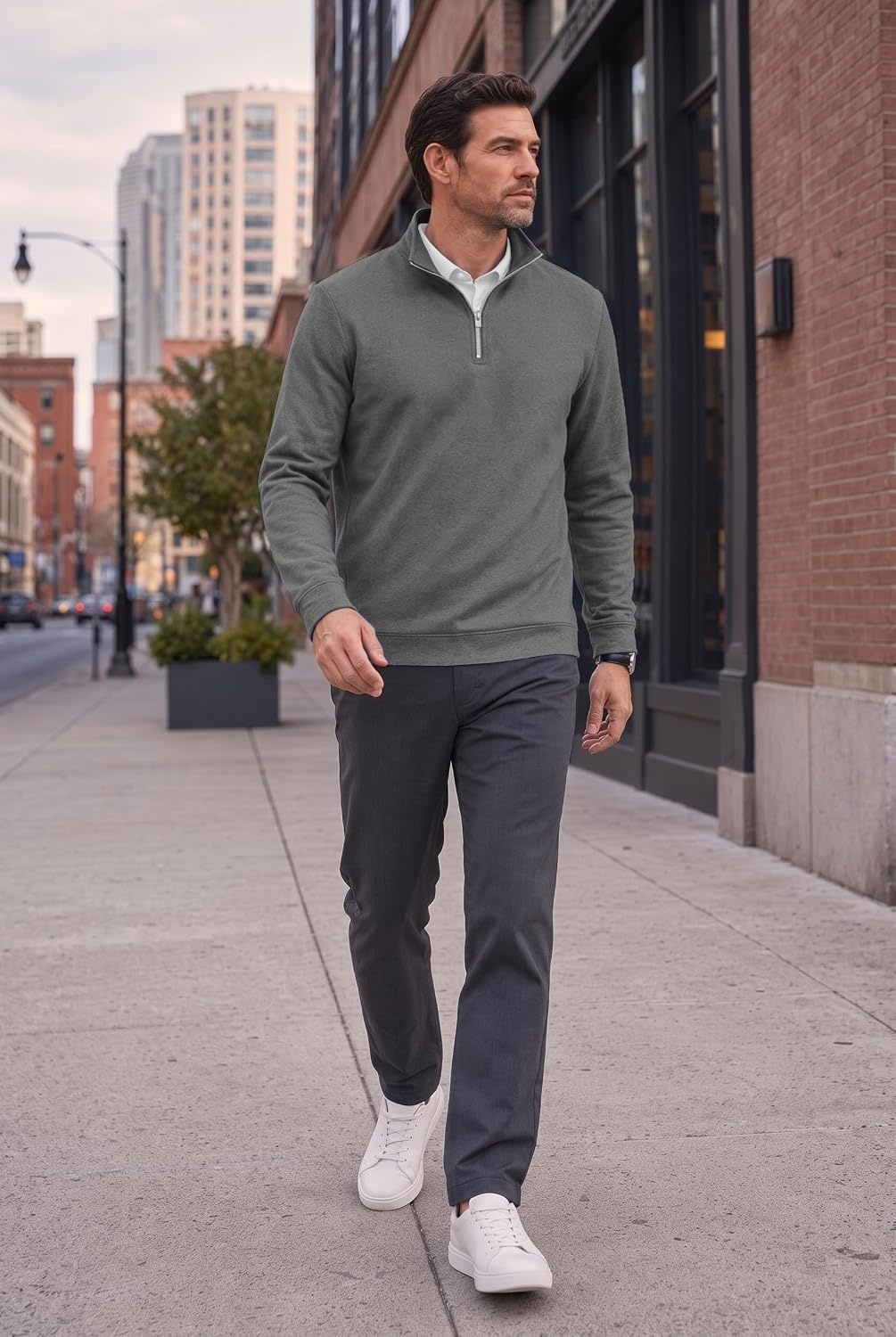 image:imageCOOFANDY Mens Quarter Zip Pullover Fleece Sweatshirt with Zipper PocketsDark Grey