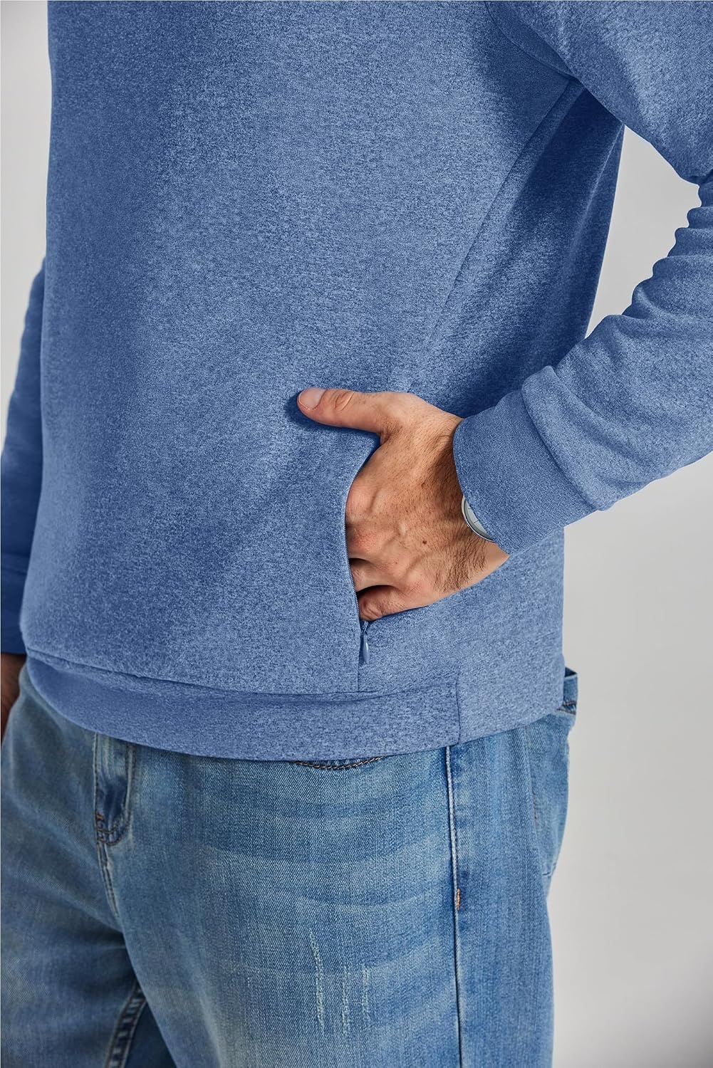 image:imageCOOFANDY Mens Quarter Zip Pullover Fleece Sweatshirt with Zipper PocketsDenim Blue