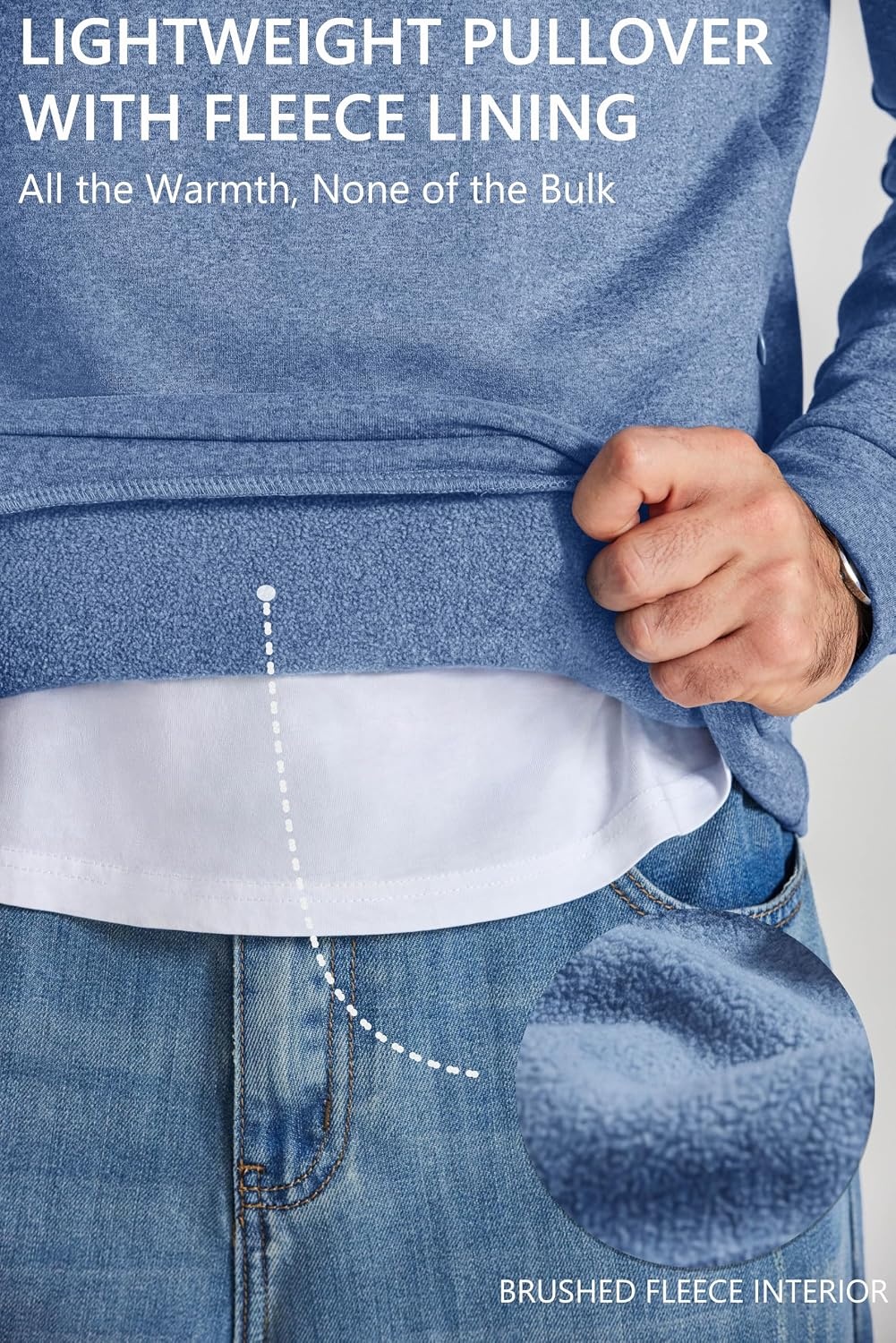 image:imageCOOFANDY Mens Quarter Zip Pullover Fleece Sweatshirt with Zipper PocketsDenim Blue