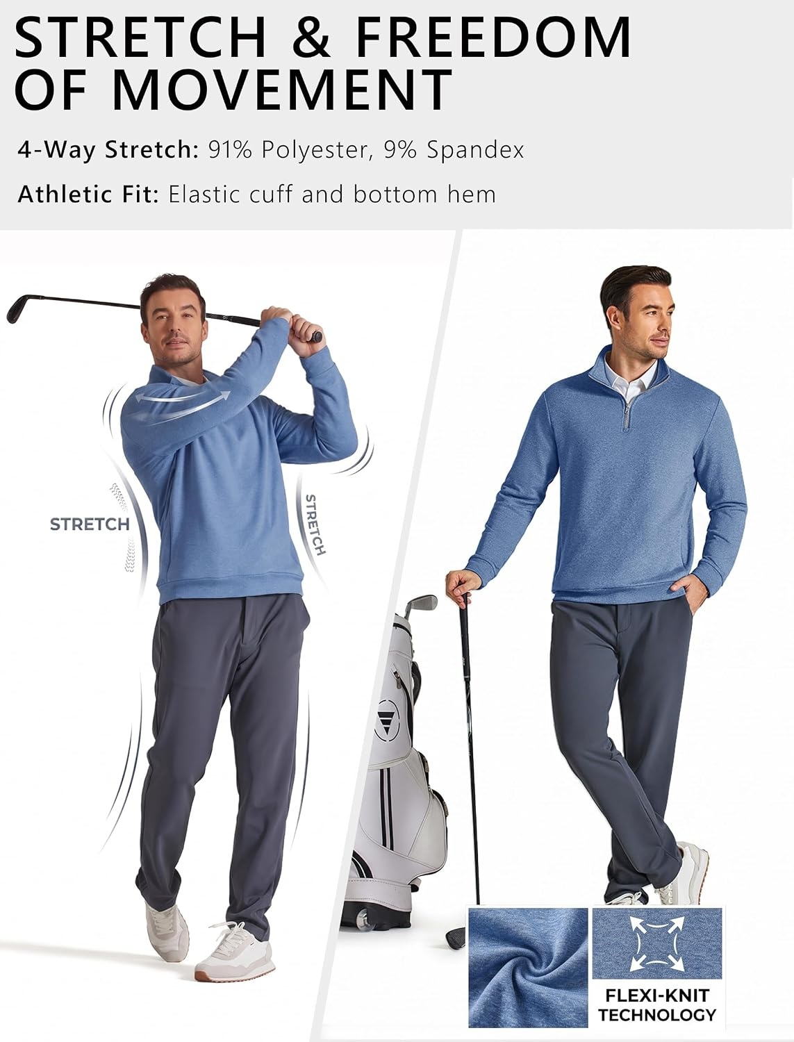 image:imageCOOFANDY Mens Quarter Zip Pullover Fleece Sweatshirt with Zipper PocketsDenim Blue