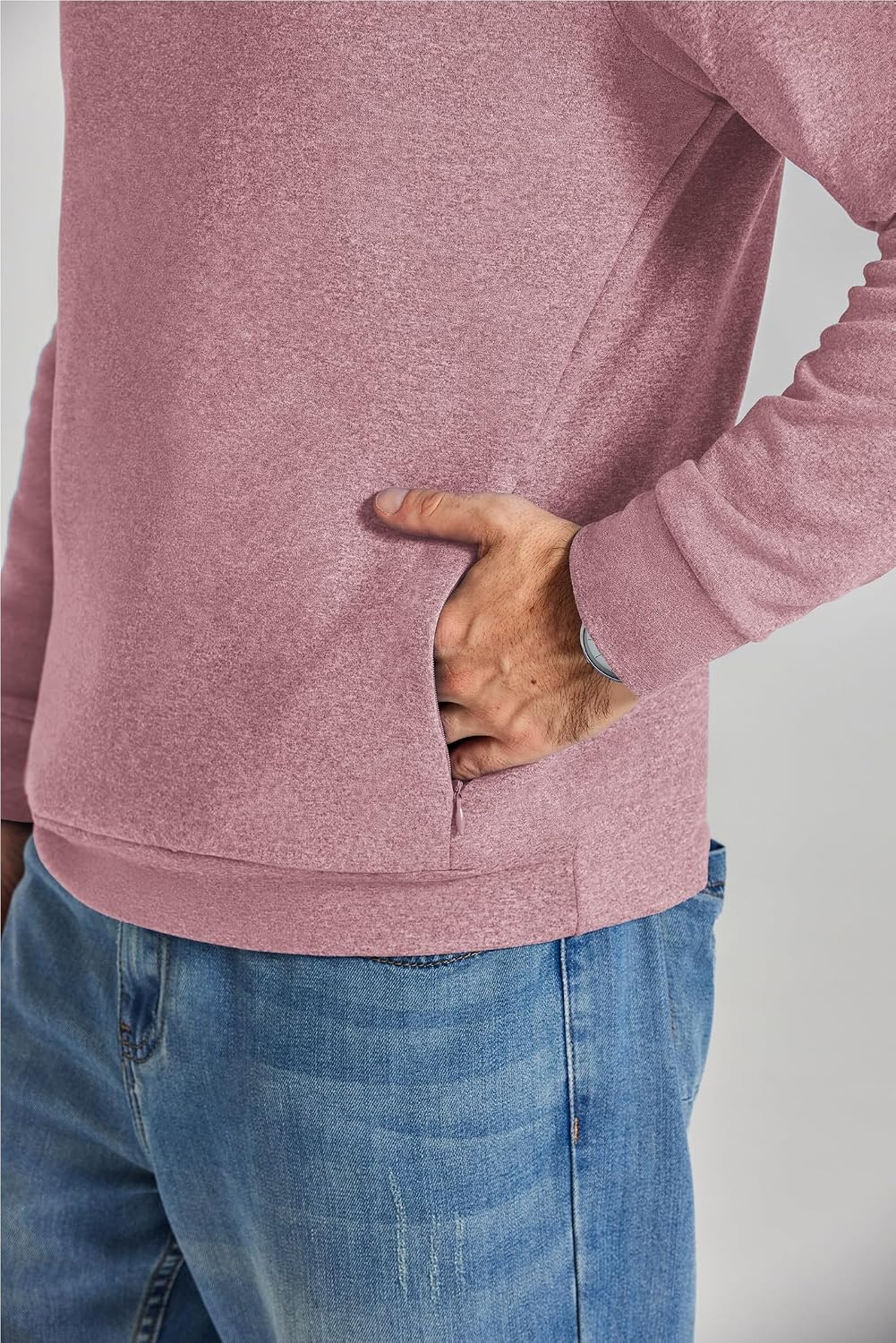 image:imageCOOFANDY Mens Quarter Zip Pullover Fleece Sweatshirt with Zipper PocketsDusty Rose