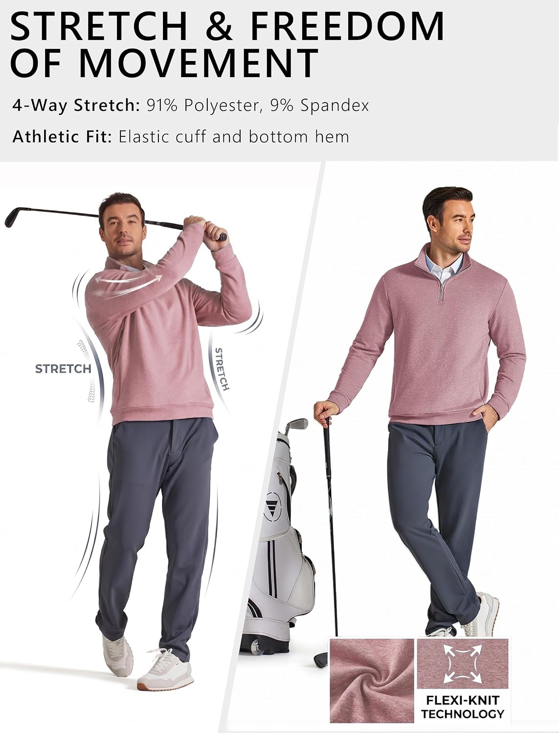 image:imageCOOFANDY Mens Quarter Zip Pullover Fleece Sweatshirt with Zipper PocketsDusty Rose