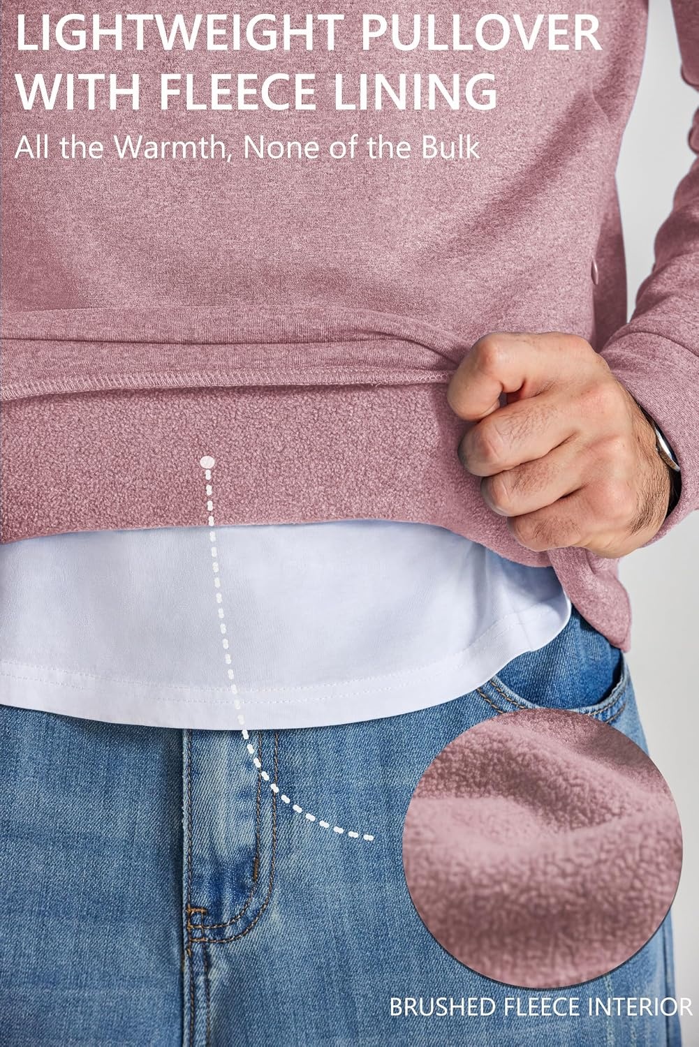 image:imageCOOFANDY Mens Quarter Zip Pullover Fleece Sweatshirt with Zipper PocketsDusty Rose
