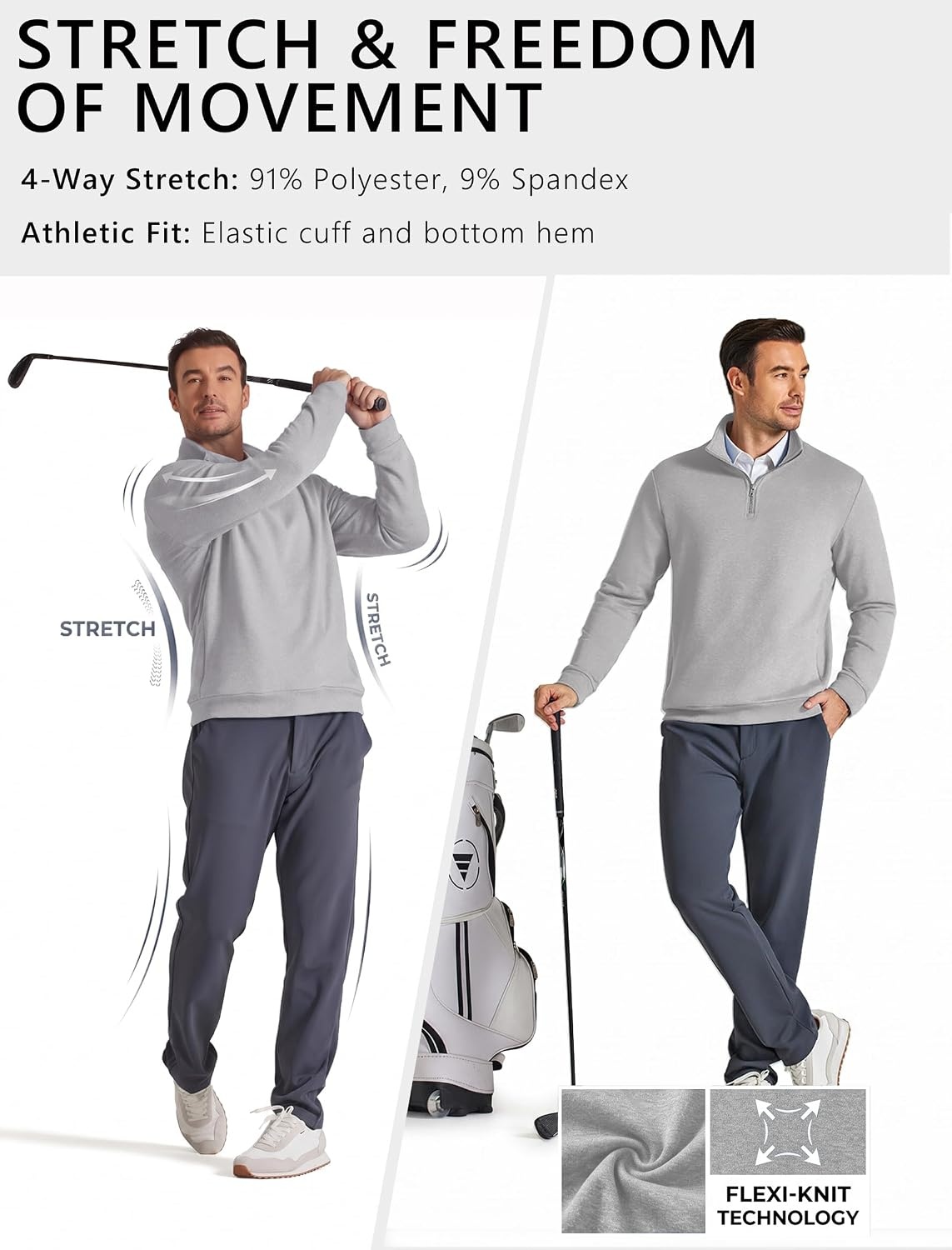 image:imageCOOFANDY Mens Quarter Zip Pullover Fleece Sweatshirt with Zipper PocketsLight Grey