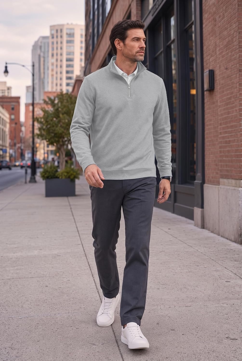 image:imageCOOFANDY Mens Quarter Zip Pullover Fleece Sweatshirt with Zipper PocketsLight Grey