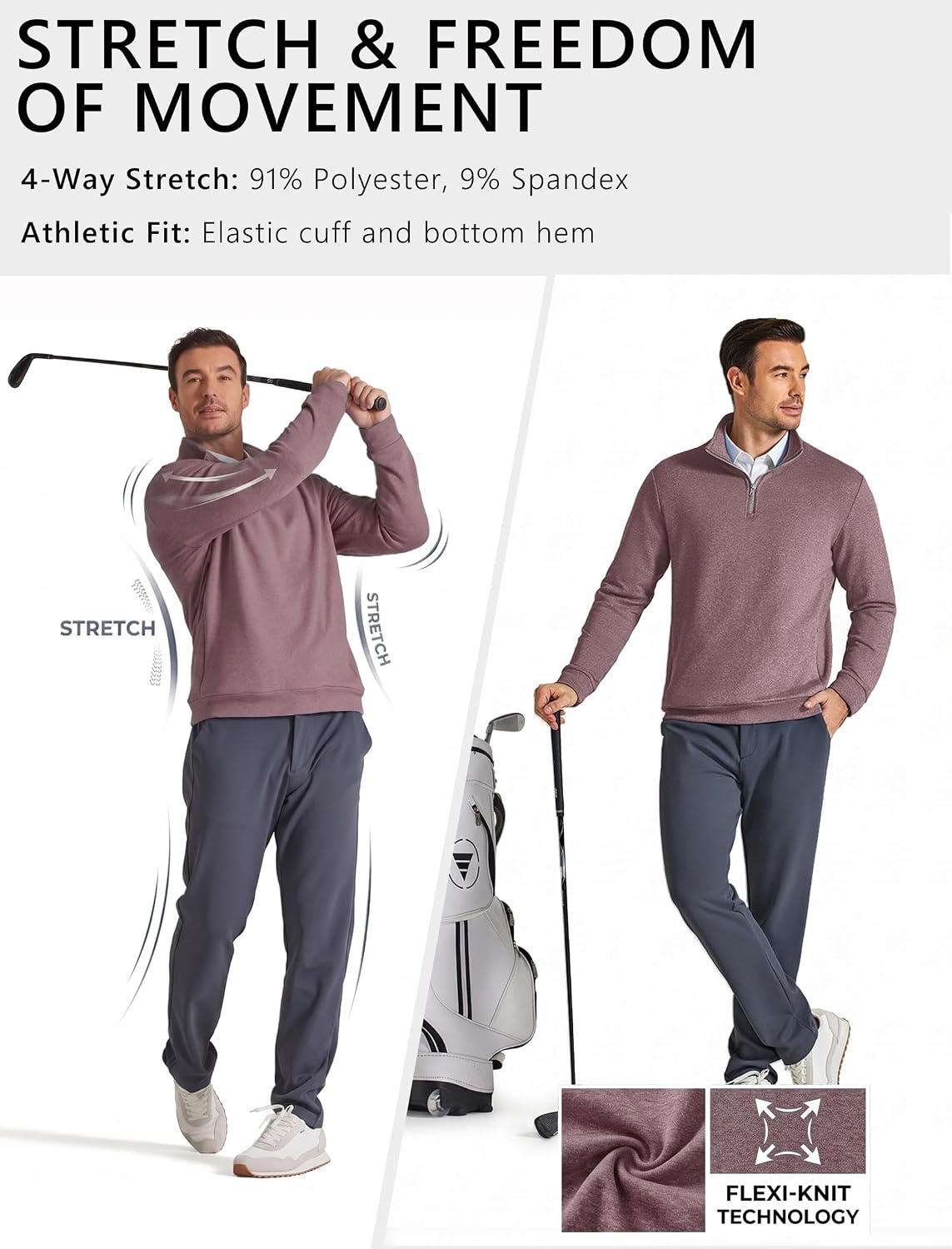 image:imageCOOFANDY Mens Quarter Zip Pullover Fleece Sweatshirt with Zipper PocketsMauve