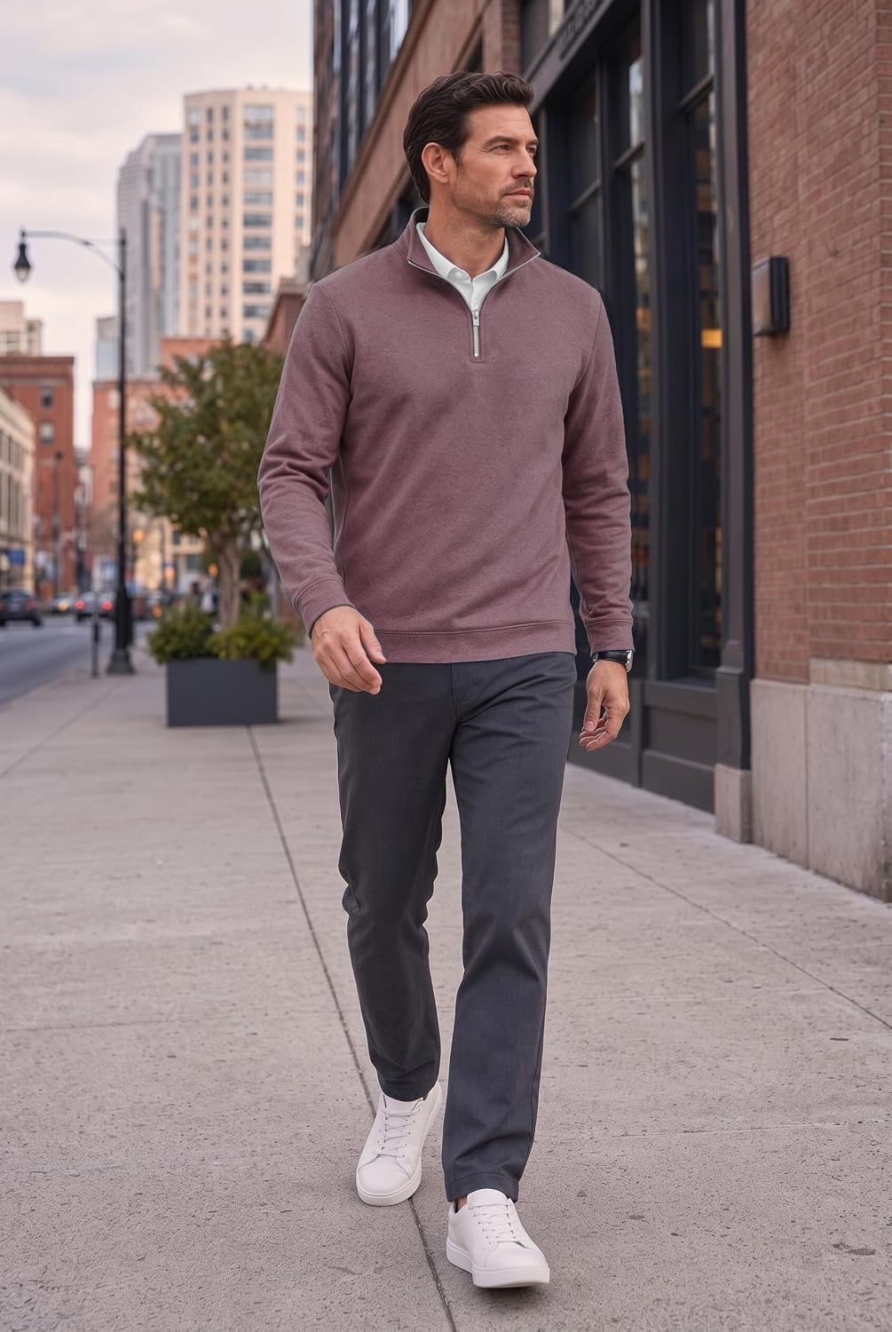 image:imageCOOFANDY Mens Quarter Zip Pullover Fleece Sweatshirt with Zipper PocketsMauve