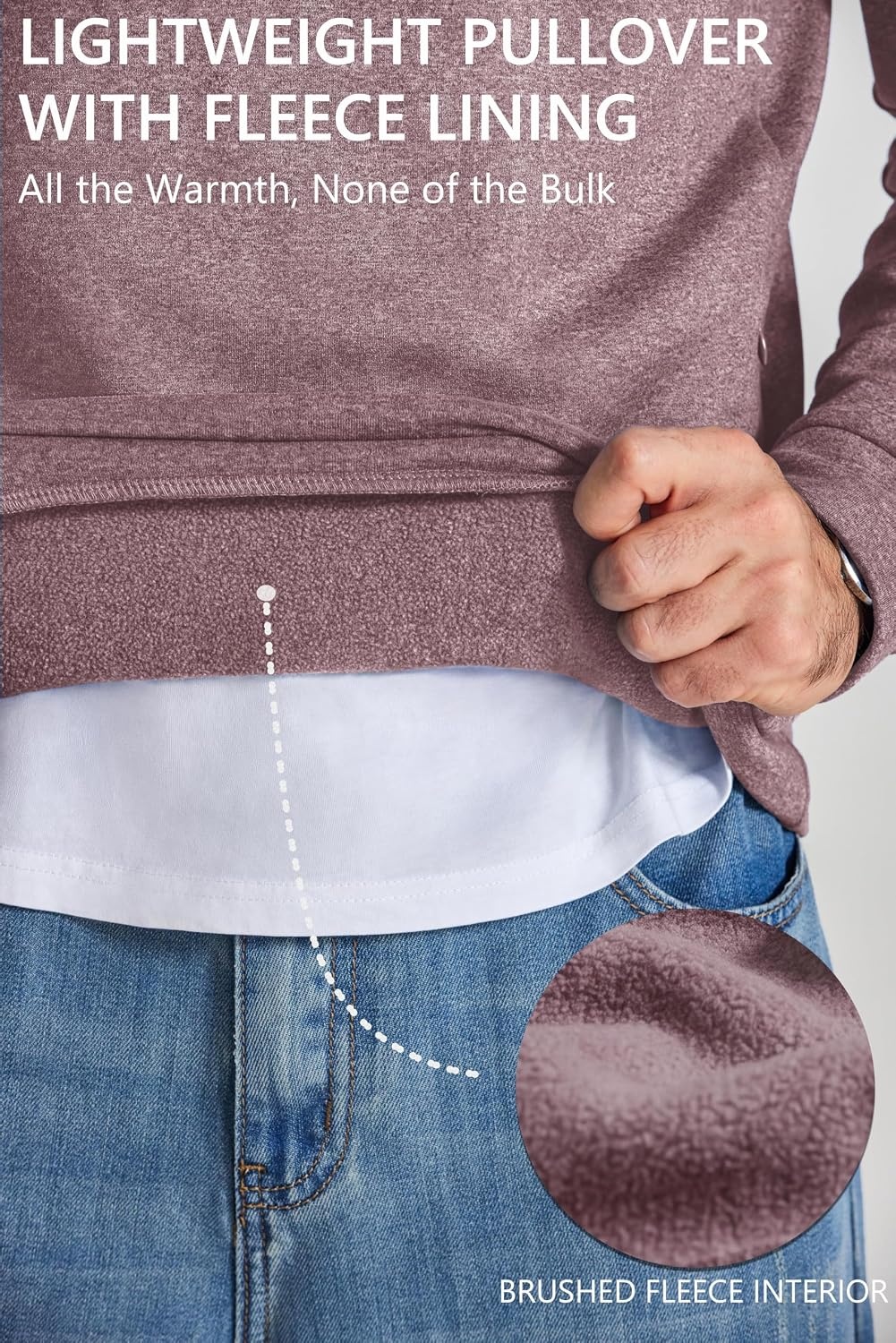 image:imageCOOFANDY Mens Quarter Zip Pullover Fleece Sweatshirt with Zipper PocketsMauve