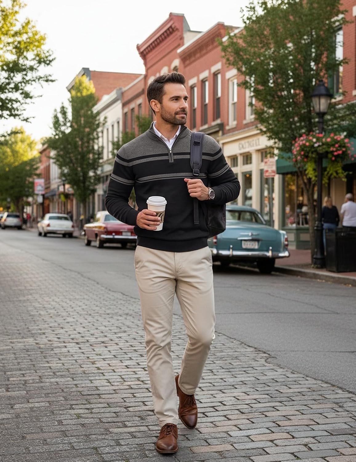 image:imageCOOFANDY Mens Quarter Zip Up Sweaters Slim Fit Lightweight Mock PulloverBlack Dark Heather Grey