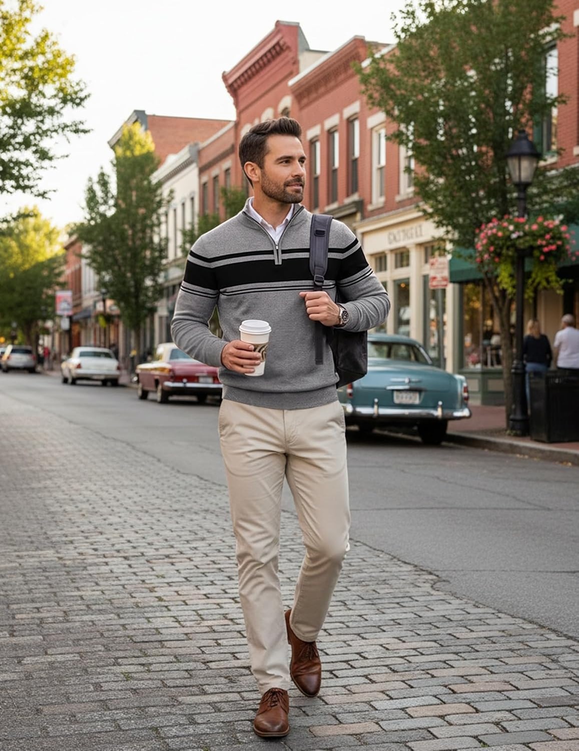 image:imageCOOFANDY Mens Quarter Zip Up Sweaters Slim Fit Lightweight Mock PulloverBlack Heather Grey