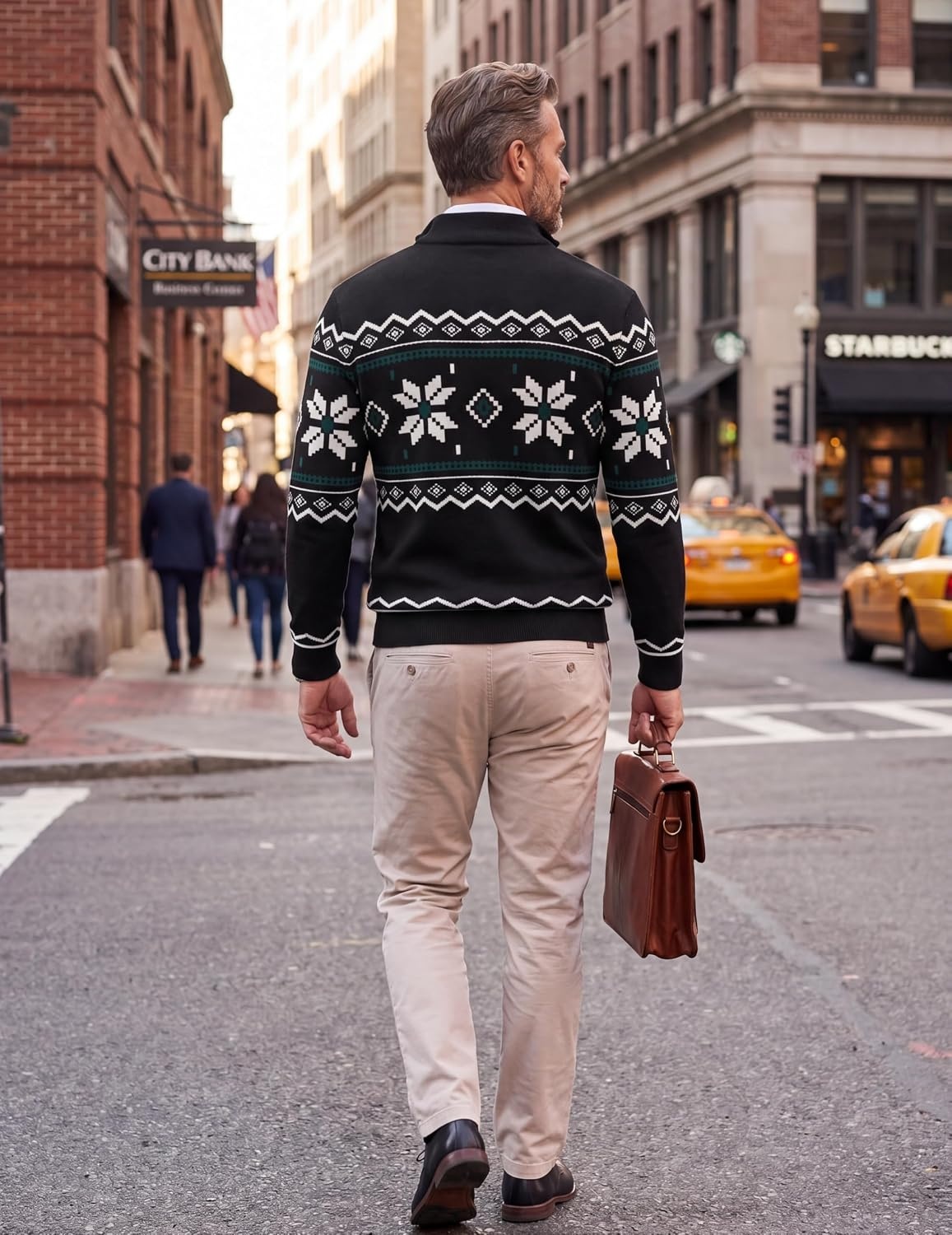 image:imageCOOFANDY Mens Quarter Zip Up Sweaters Slim Fit Lightweight Mock PulloverBlack White Green Pattern