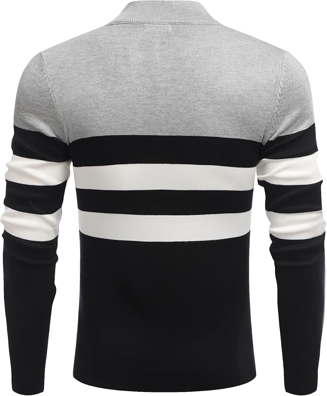image:imageCOOFANDY Mens Quarter Zip Up Sweaters Slim Fit Lightweight Mock PulloverBlack White Grey Stripe