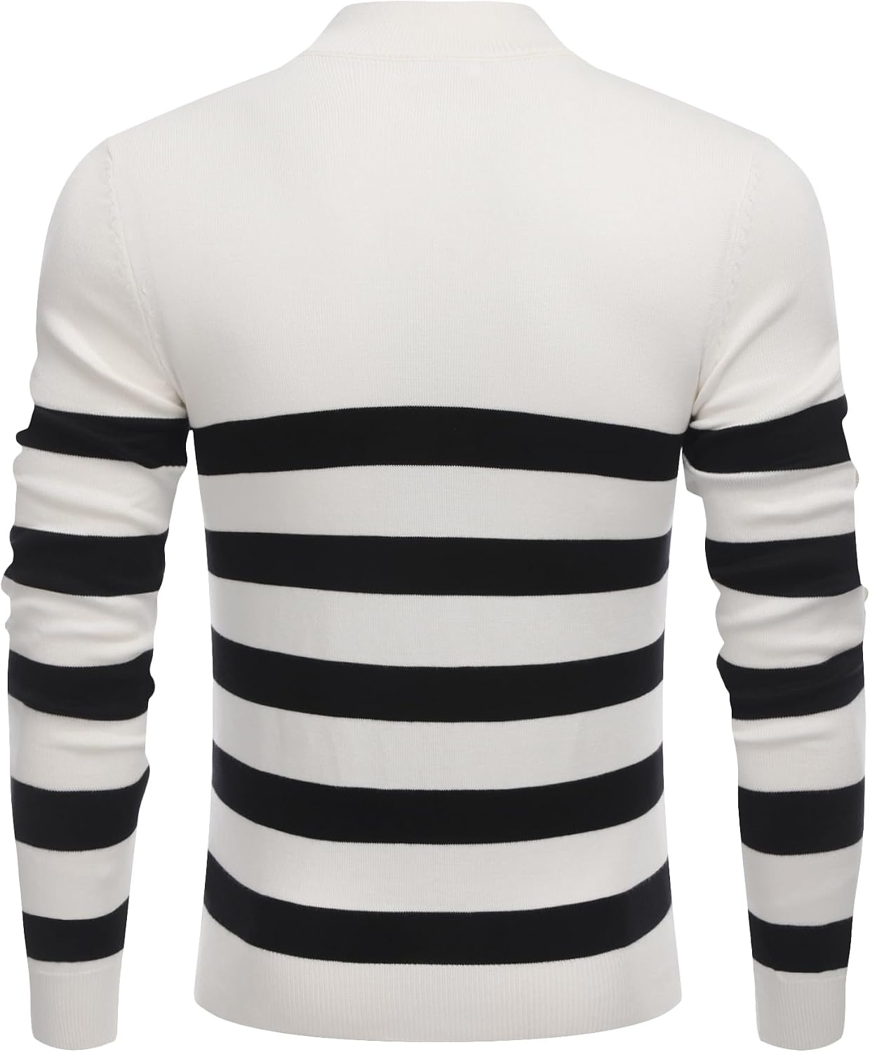 image:imageCOOFANDY Mens Quarter Zip Up Sweaters Slim Fit Lightweight Mock PulloverBlack White Stripe