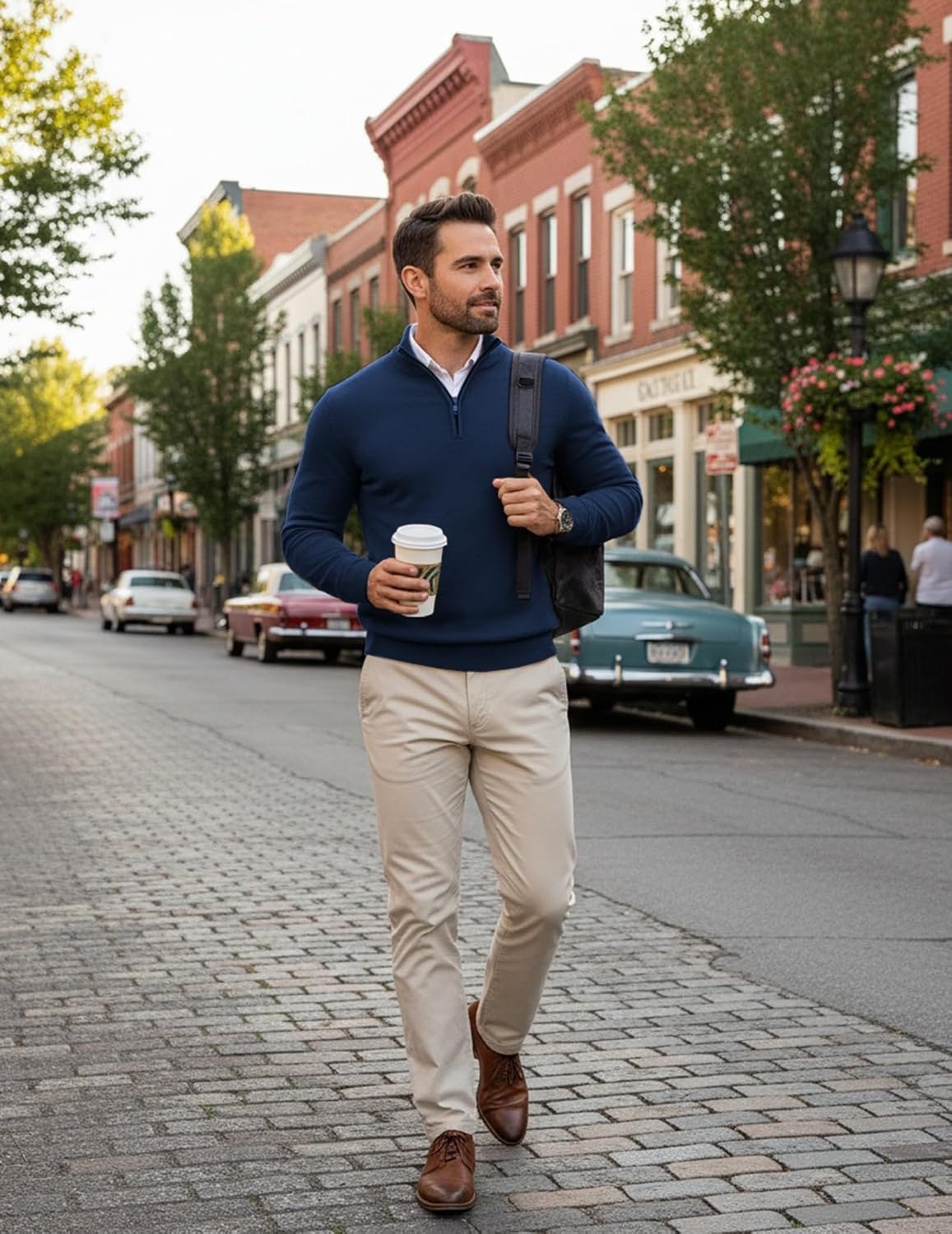 image:imageCOOFANDY Mens Quarter Zip Up Sweaters Slim Fit Lightweight Mock PulloverDeep Blue