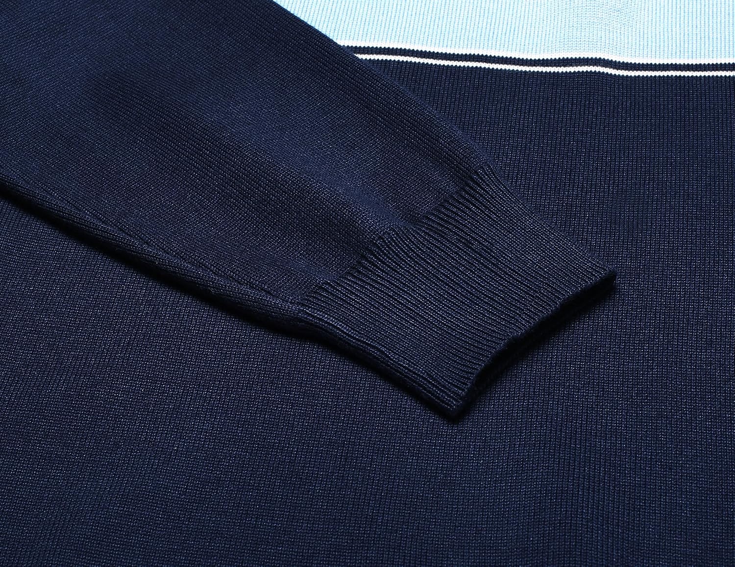 image:imageCOOFANDY Mens Quarter Zip Up Sweaters Slim Fit Lightweight Mock PulloverStripeblue