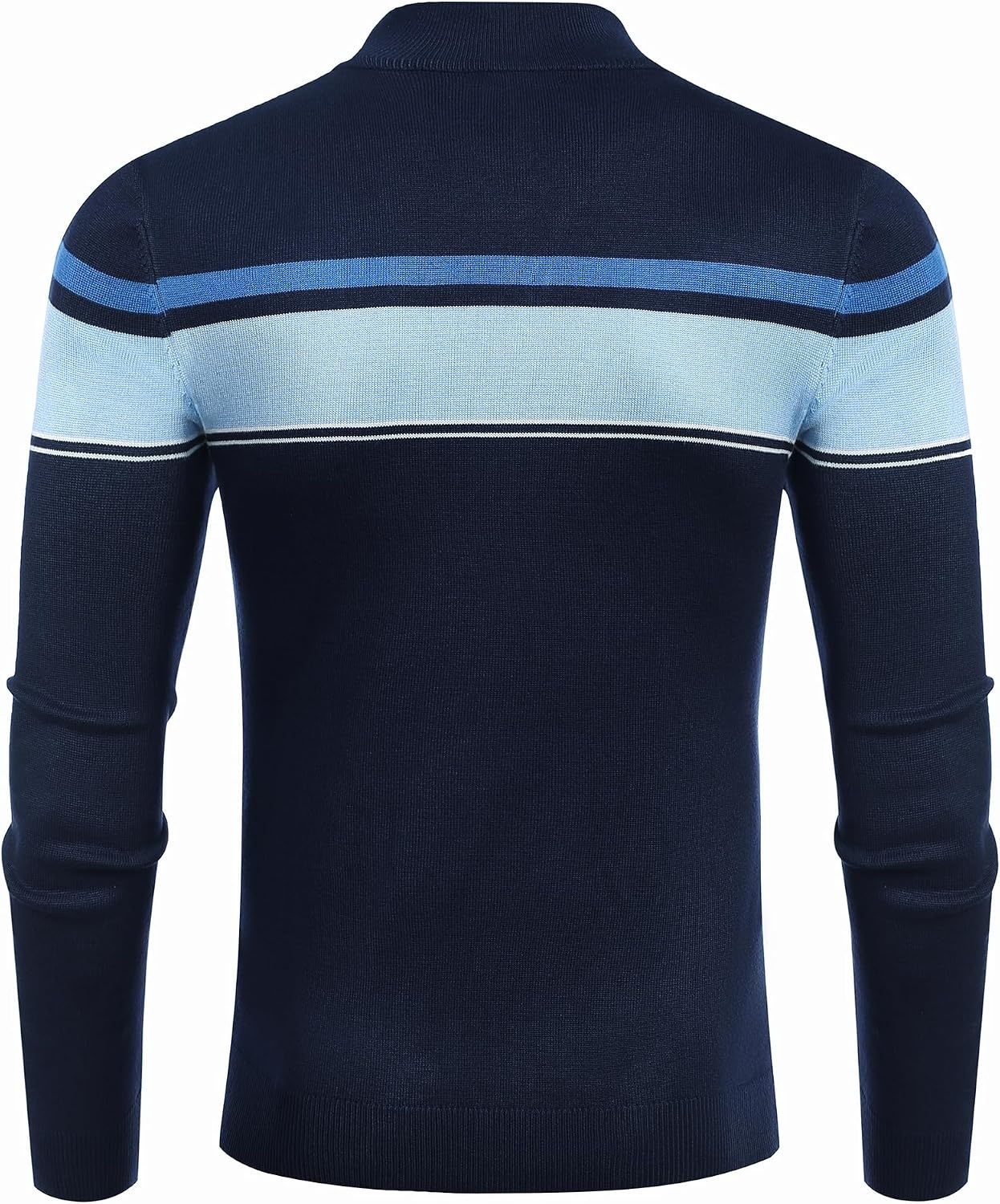 image:imageCOOFANDY Mens Quarter Zip Up Sweaters Slim Fit Lightweight Mock PulloverStripeblue