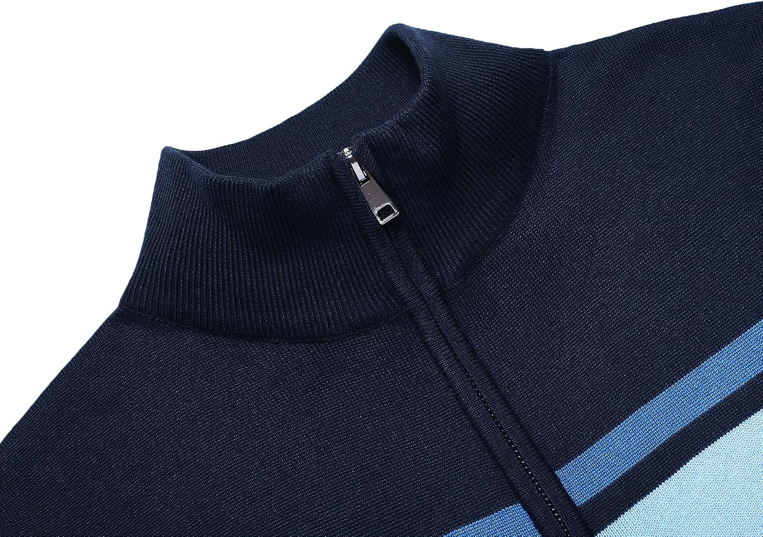 image:imageCOOFANDY Mens Quarter Zip Up Sweaters Slim Fit Lightweight Mock PulloverStripeblue