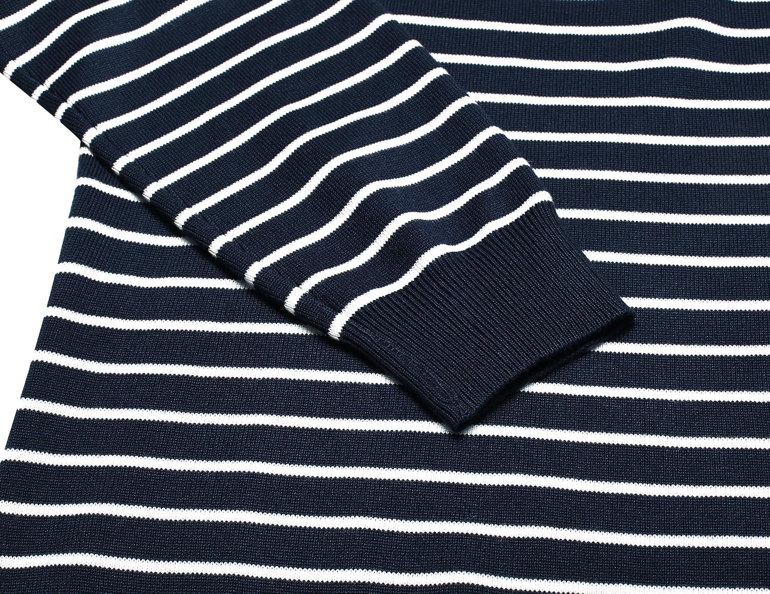 image:imageCOOFANDY Mens Quarter Zip Up Sweaters Slim Fit Lightweight Mock PulloverStripewhite Navy