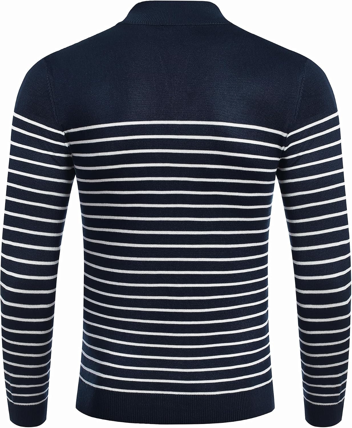 image:imageCOOFANDY Mens Quarter Zip Up Sweaters Slim Fit Lightweight Mock PulloverStripewhite Navy